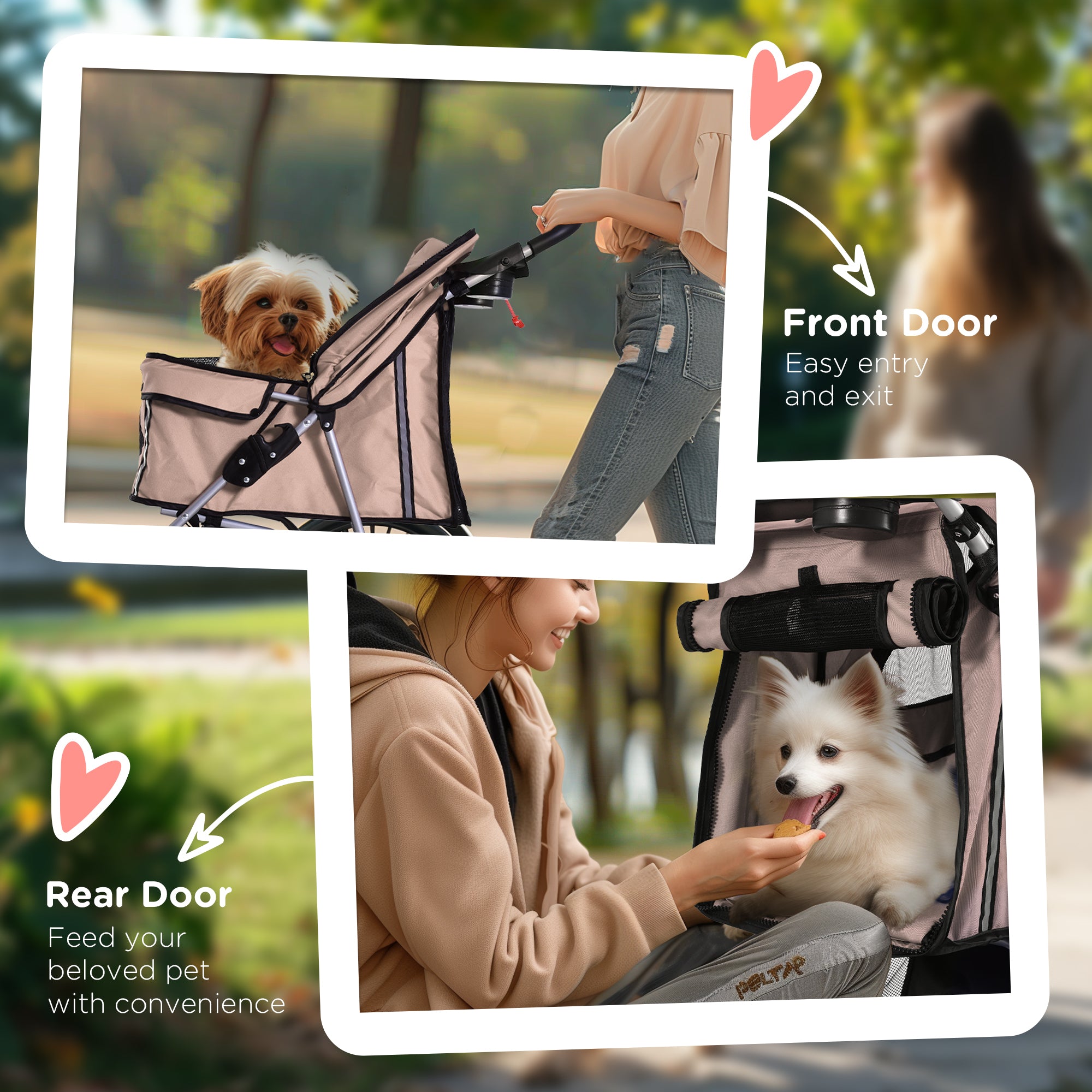 PawHut 4 Wheel Dog Pet Stroller Dog Cat Carrier Folding Sunshade Canopy with Brake, Brown