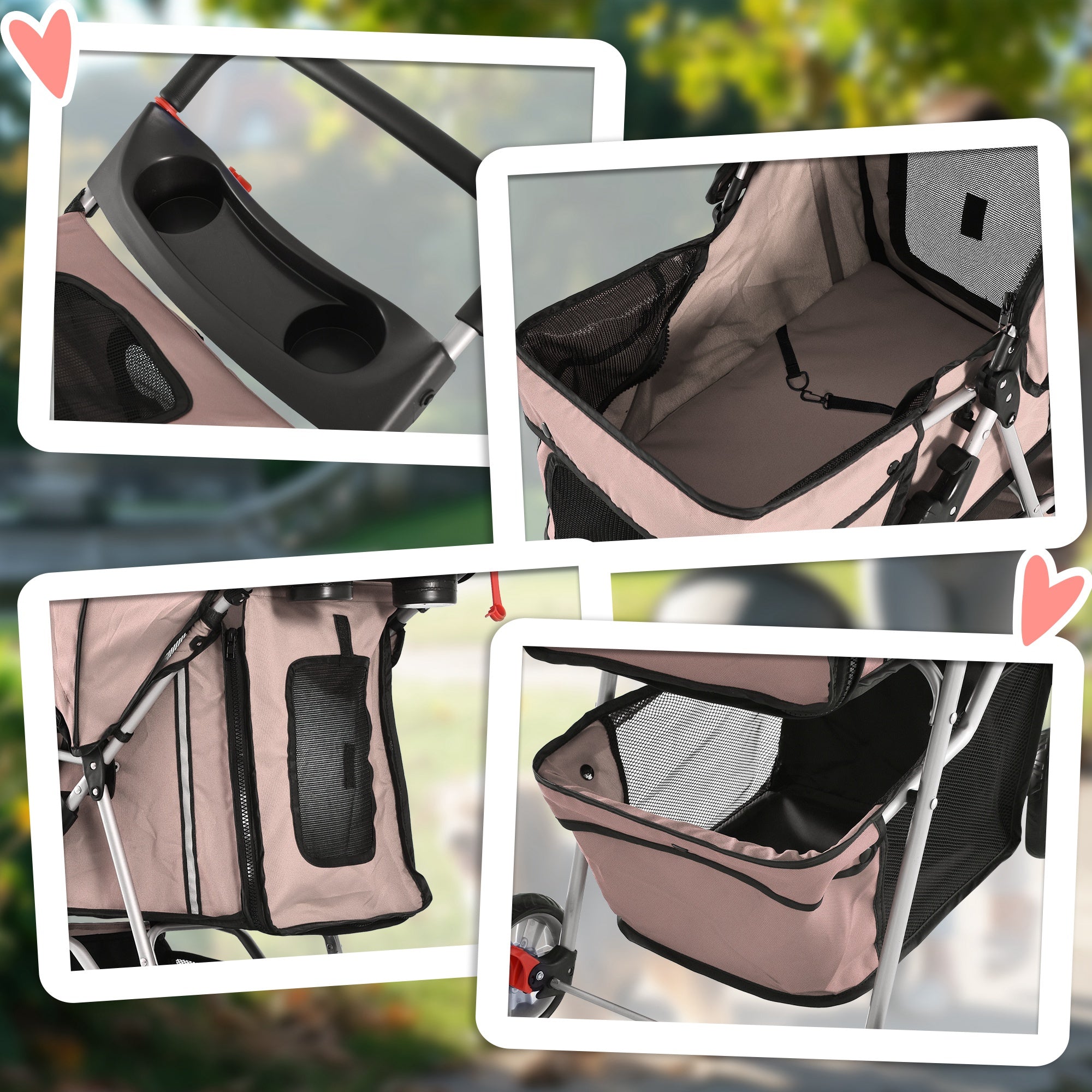 PawHut 4 Wheel Dog Pet Stroller Dog Cat Carrier Folding Sunshade Canopy with Brake, Brown