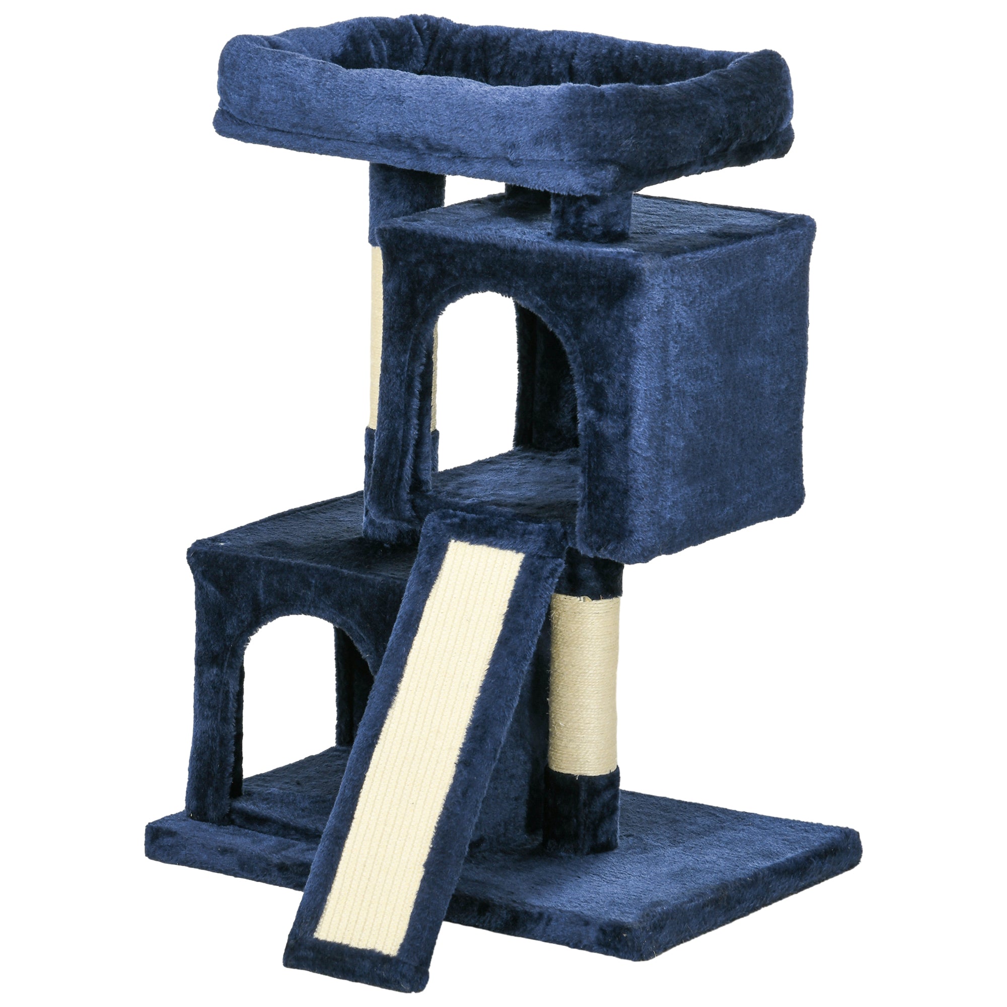 PawHut Cat Tree for Indoor Cats 83cm Cat Scratching Post Scratch Board Kitten Tower Climbing Frame Navy Blue