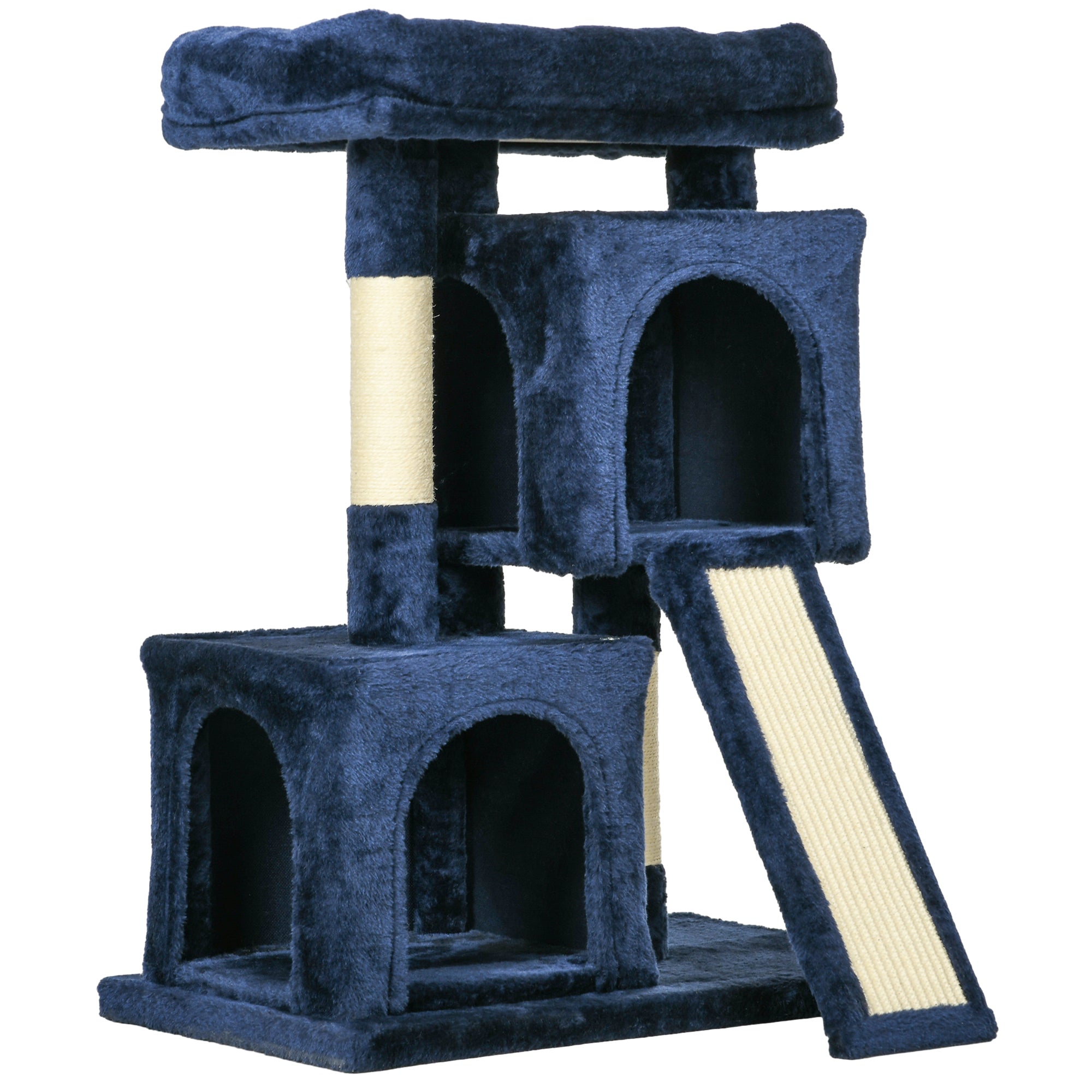 PawHut Cat Tree for Indoor Cats 83cm Cat Scratching Post Scratch Board Kitten Tower Climbing Frame Navy Blue