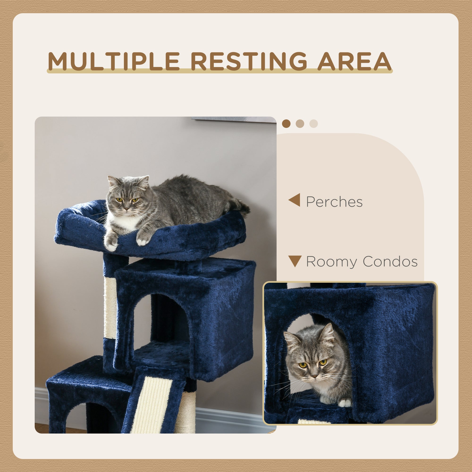 PawHut Cat Tree for Indoor Cats 83cm Cat Scratching Post Scratch Board Kitten Tower Climbing Frame Navy Blue