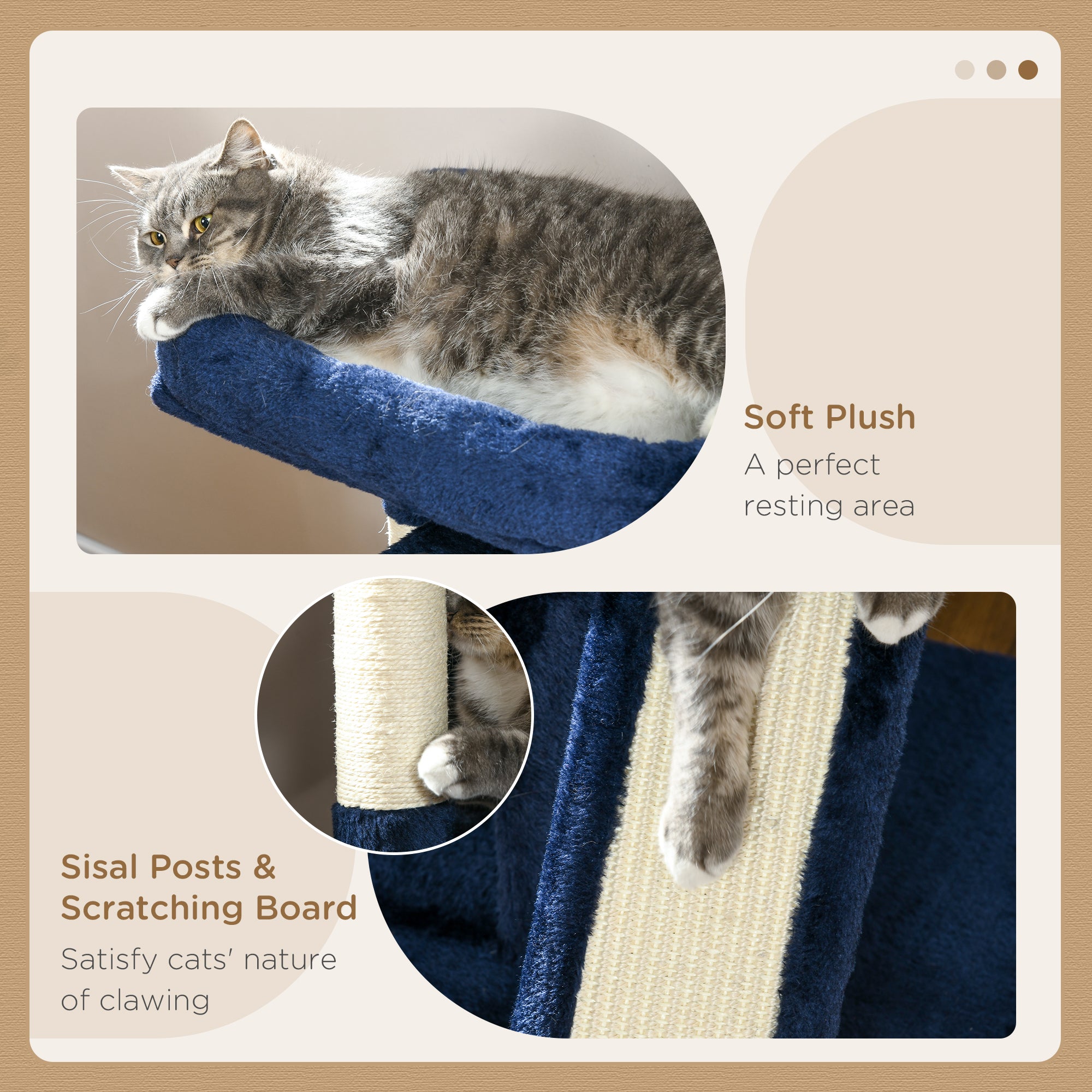 PawHut Cat Tree for Indoor Cats 83cm Cat Scratching Post Scratch Board Kitten Tower Climbing Frame Navy Blue