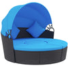 Outsunny 4 Pieces Outdoor Daybed with Retractable Canopy, PE Rattan Wicker Round Sofa Day Bed, Patio Sectional Conversation Furniture Set with Cushions and Pillows, Blue