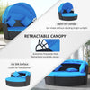 Outsunny 4 Pieces Outdoor Daybed with Retractable Canopy, PE Rattan Wicker Round Sofa Day Bed, Patio Sectional Conversation Furniture Set with Cushions and Pillows, Blue