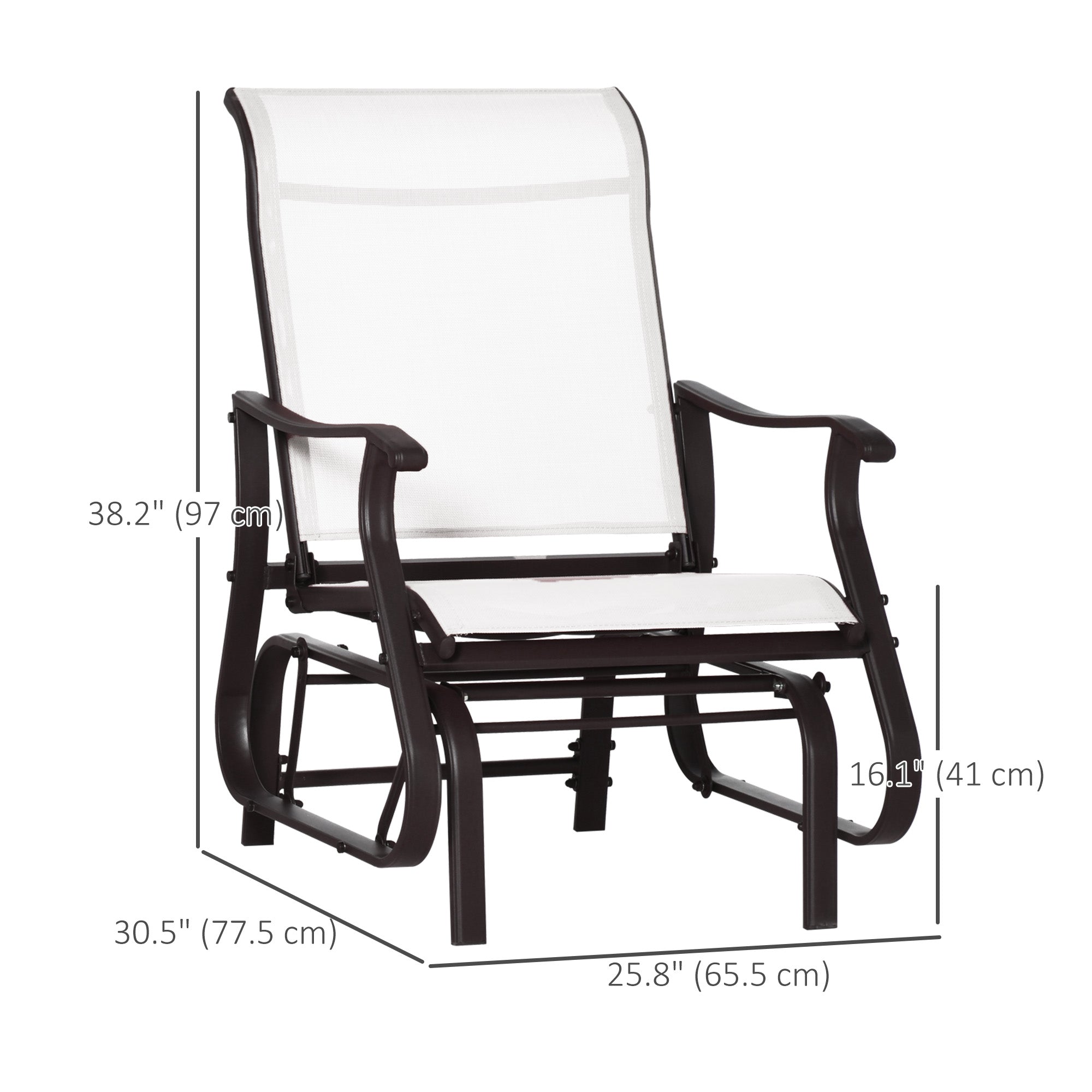 Outsunny Outdoor Glider Chair, Patio Glider with Steel Frame and Mesh Fabric, Garden Chair for Backyard, Garden, and Porch, Cream White