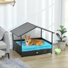 PawHut Elevated Rattan Dog House Outdoor with Canopy, Extendable Wicker Dog Bed with Water-Resistant Cushion, for Small and Medium Dogs Blue