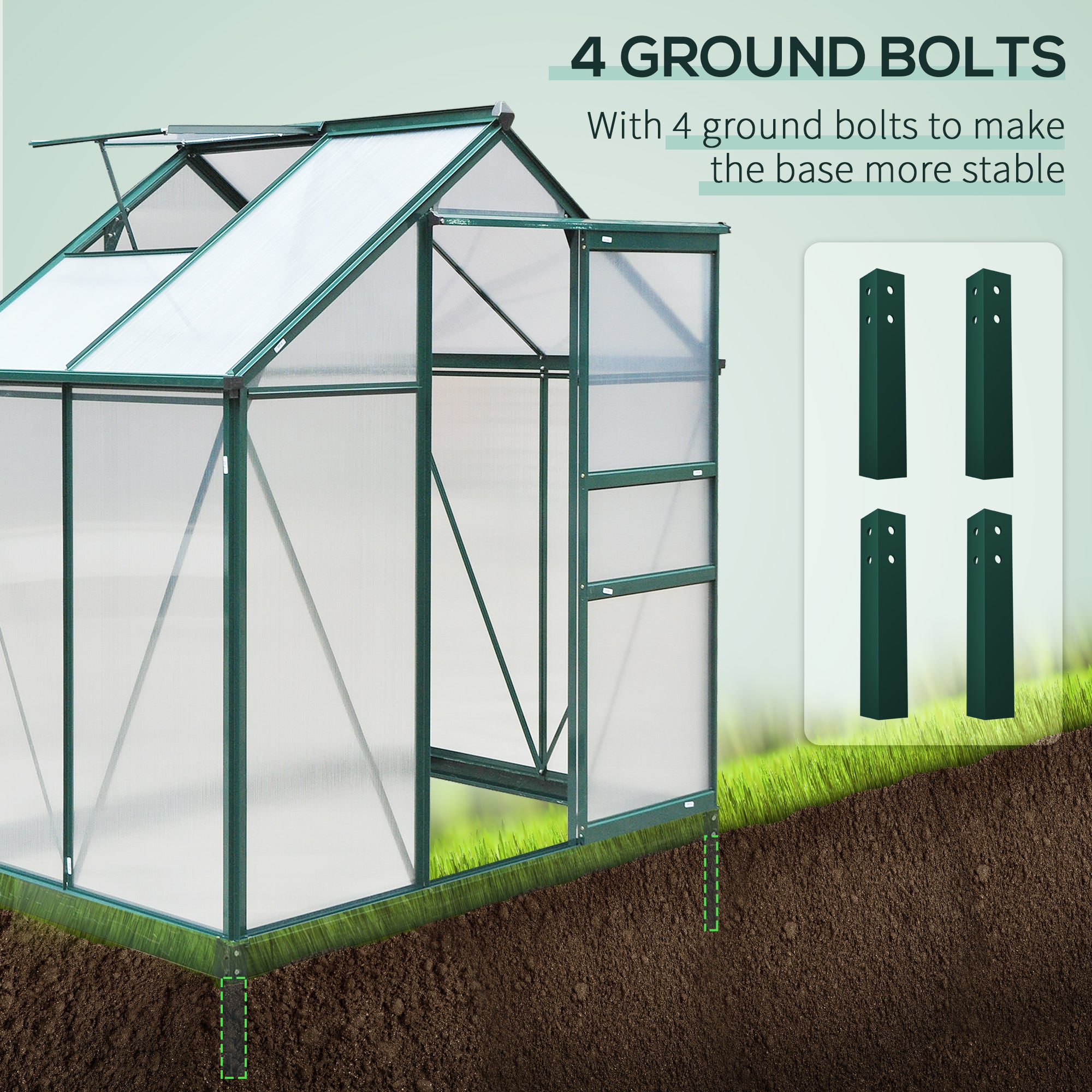 Outsunny 6' x 4' x 6.6' Polycarbonate Greenhouse, Walk-In Green House Kit Garden, Plants Grow, Galvanized Sheet Aluminum Frame with Rain Gutter, Vent and Sliding Door, Green