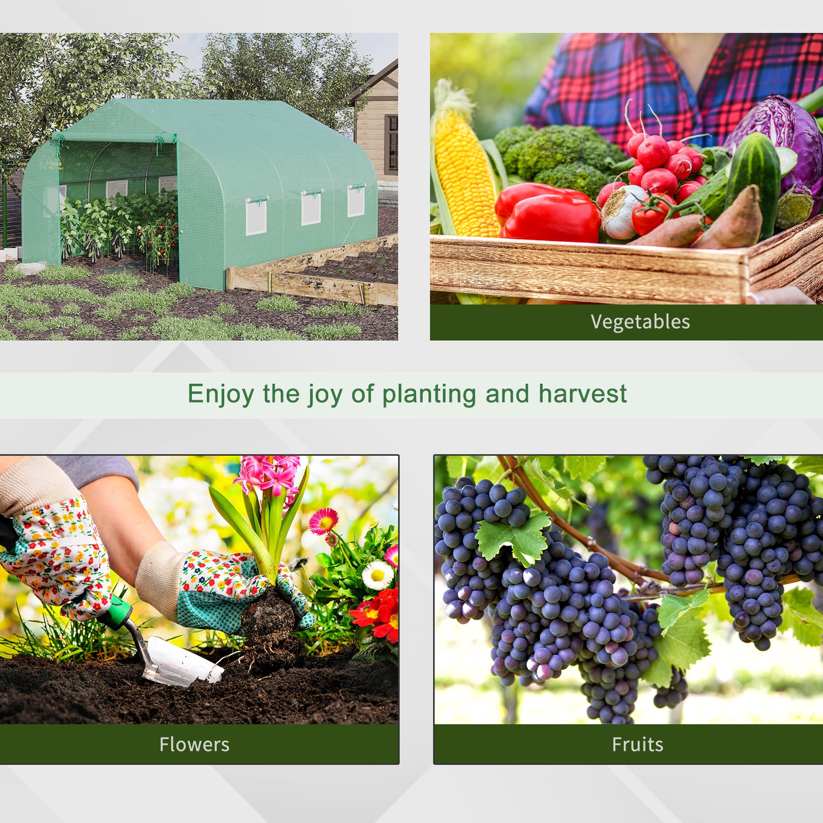 Outsunny 10' x 11' x 7' Walk-in Greenhouse Outdoor Plant Tunnel Warm Hot House w/ Roll Up Door and 6 Mesh Windows, Steel Frame, Green