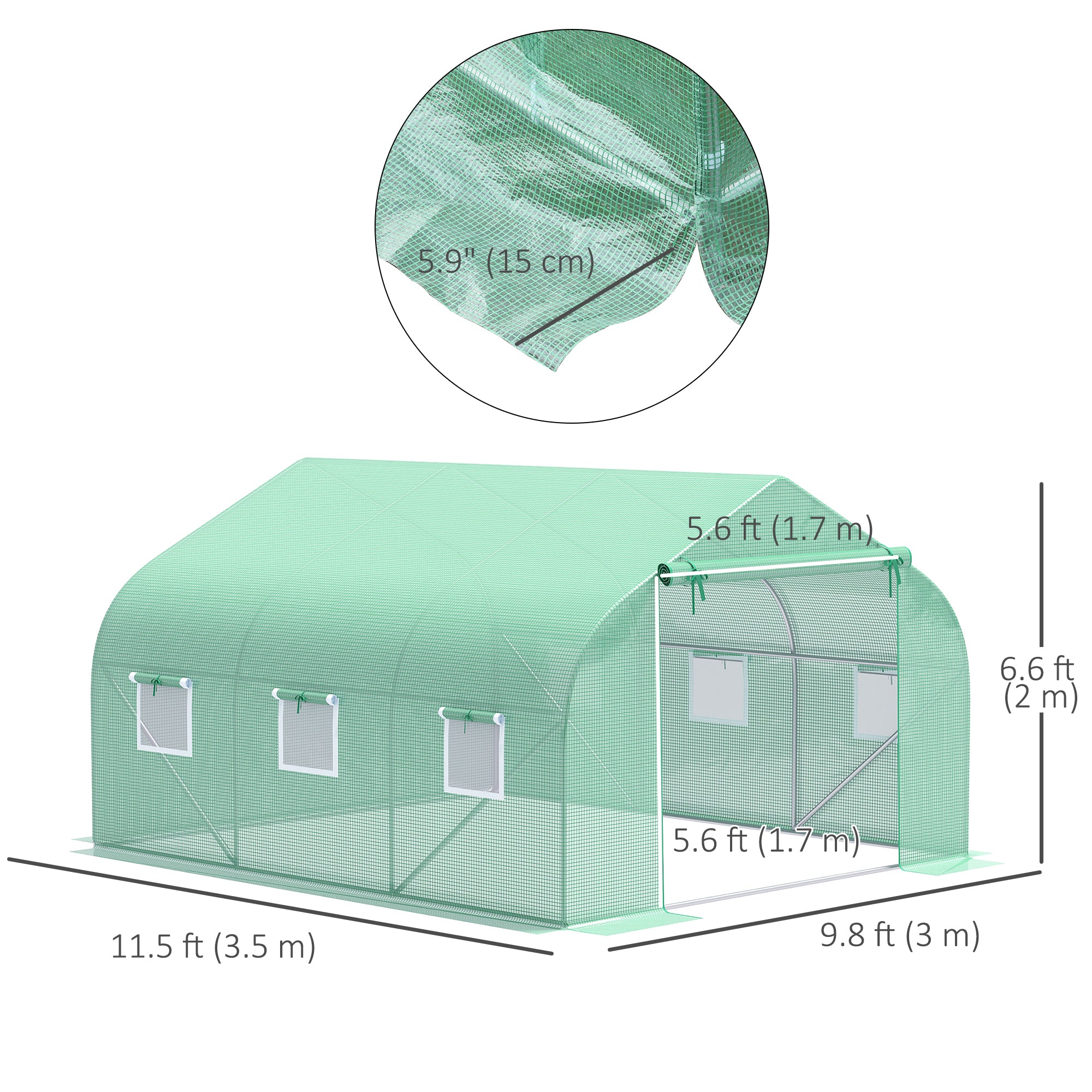 Outsunny 10' x 11' x 7' Walk-in Greenhouse Outdoor Plant Tunnel Warm Hot House w/ Roll Up Door and 6 Mesh Windows, Steel Frame, Green