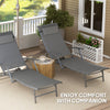 Outsunny Set of 2 Folding Lounge Chairs, Outdoor Chaise Tanning Chair with 4 Adjustable Backrest, Pillow, Steel Frame, Portable Sun Lounger for Patio, Garden, Beach, Grey