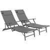 Outsunny Set of 2 Folding Lounge Chairs, Outdoor Chaise Tanning Chair with 4 Adjustable Backrest, Pillow, Steel Frame, Portable Sun Lounger for Patio, Garden, Beach, Grey