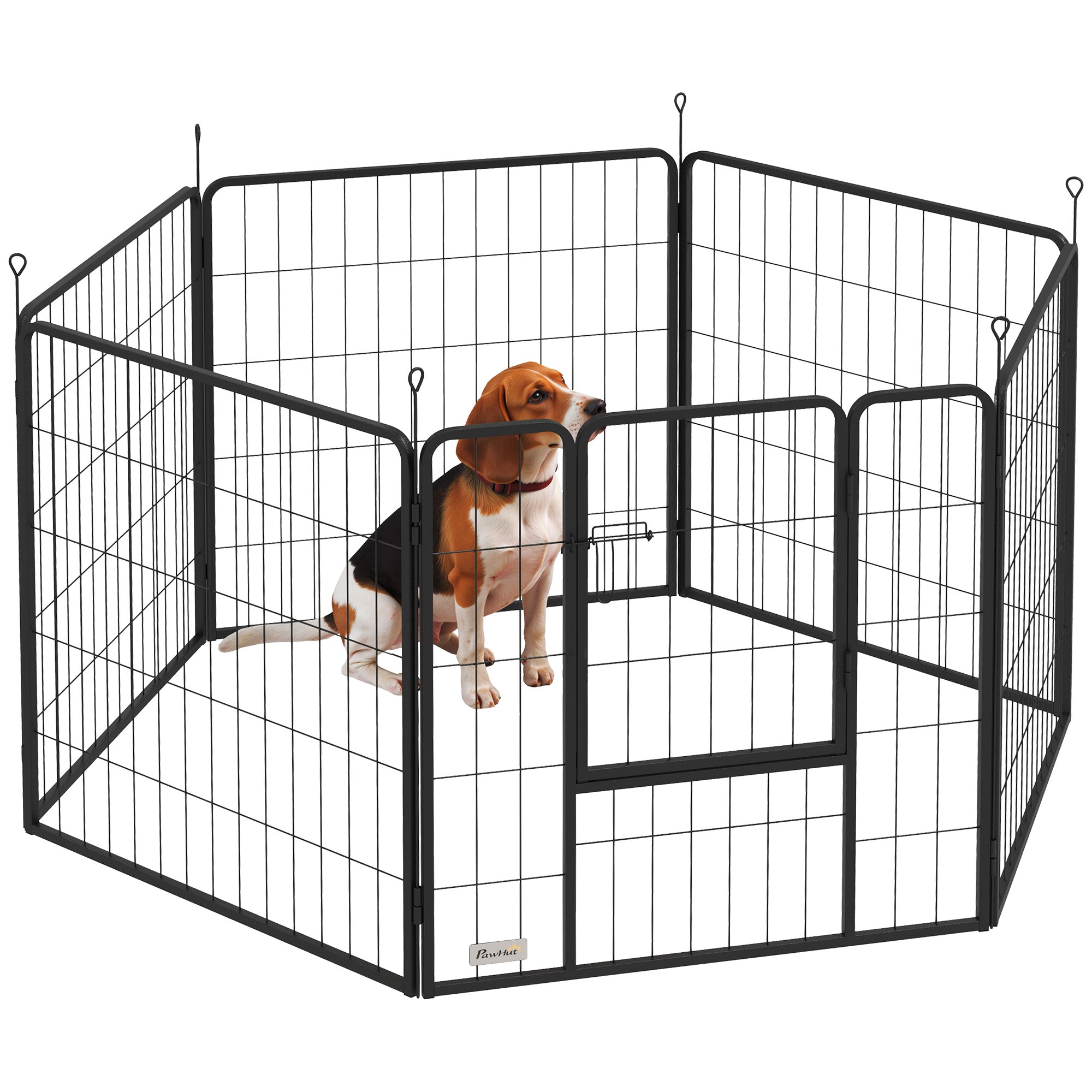 PawHut Dog Playpen, 6 Panels Puppy Pen Dog Playpen, 80cm High Pet Exercise Fence, Portable Detachable Pet Enclosure for Medium Dogs, Puppies, Black