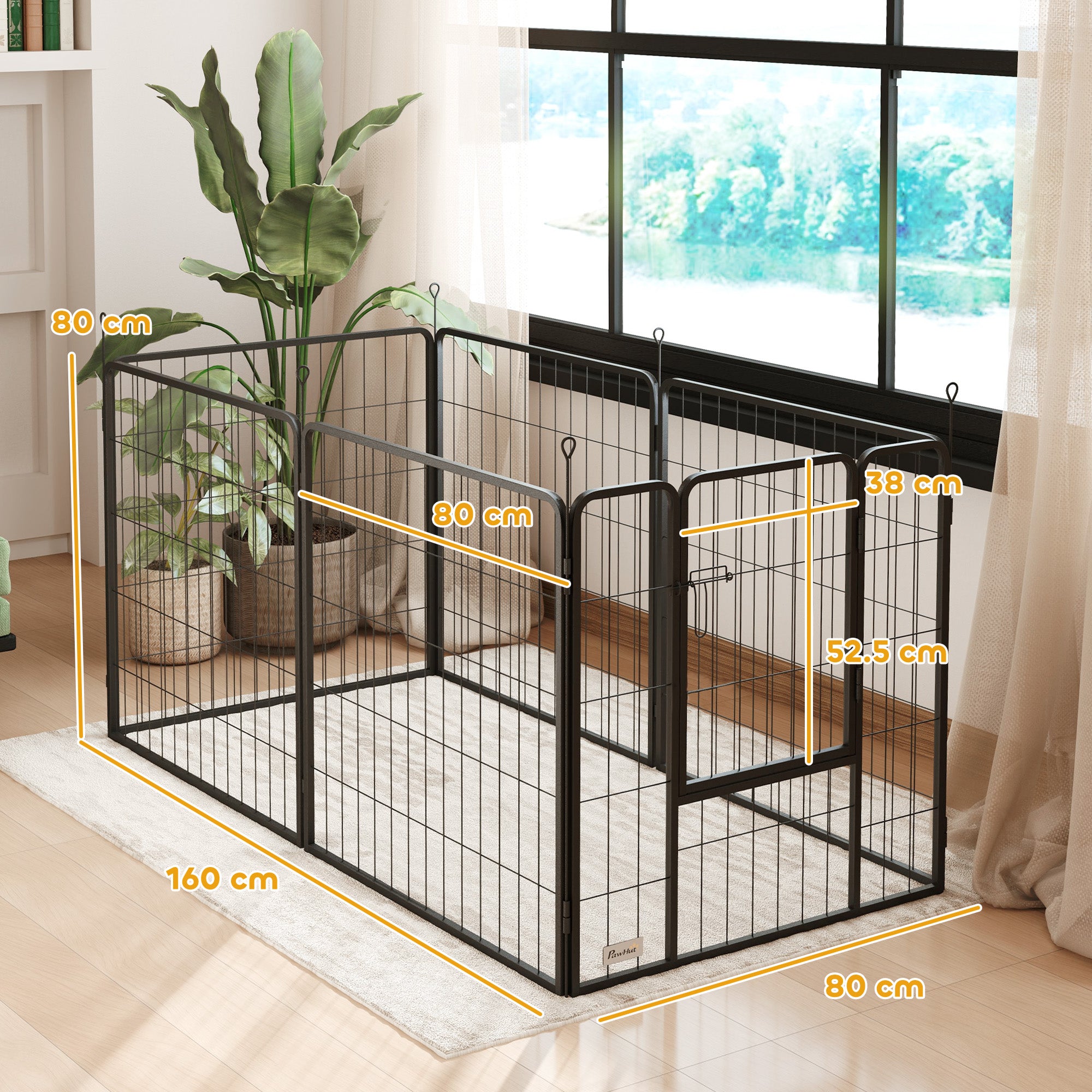 PawHut Dog Playpen, 6 Panels Puppy Pen Dog Playpen, 80cm High Pet Exercise Fence, Portable Detachable Pet Enclosure for Medium Dogs, Puppies, Black