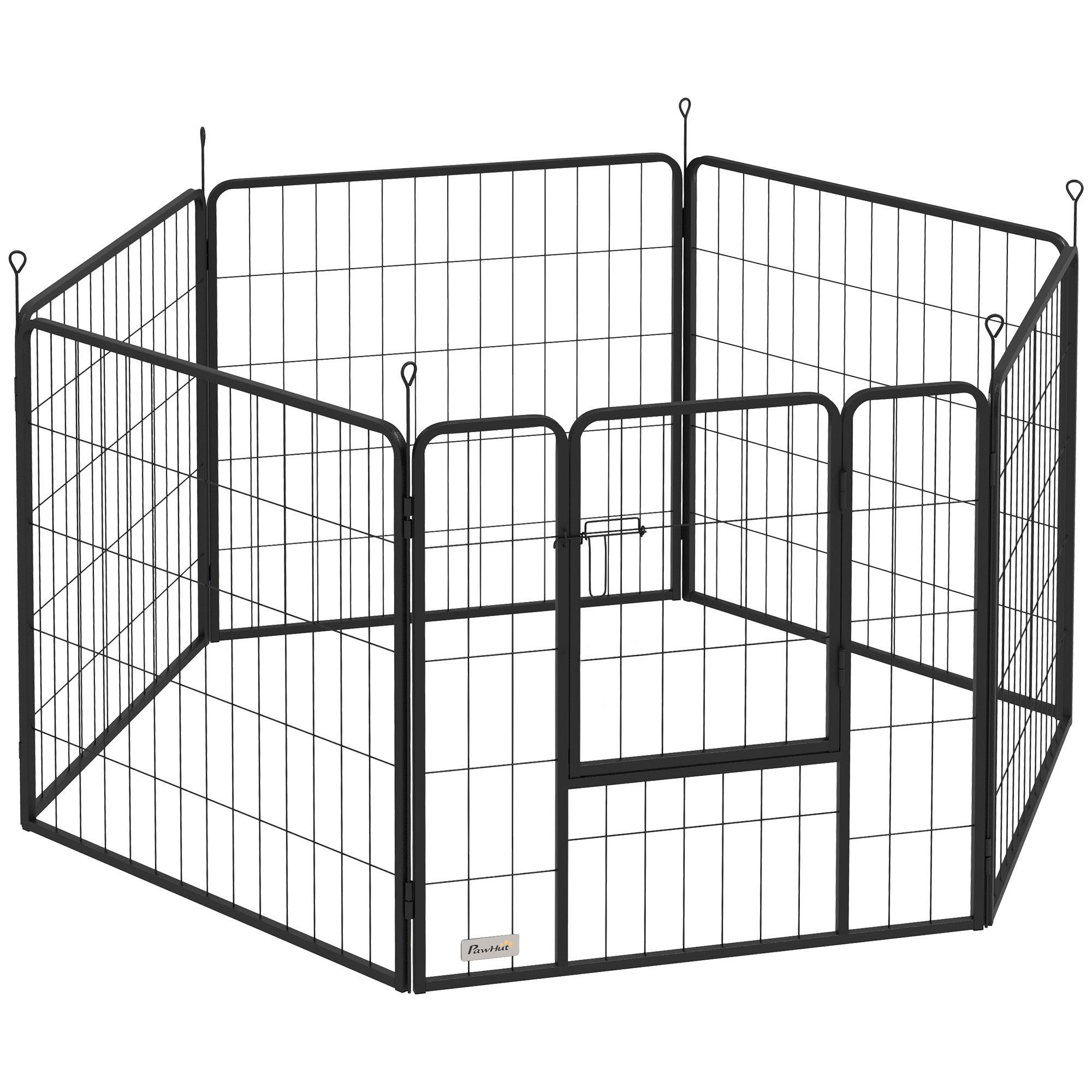 PawHut Dog Playpen, Heavy-duty Metal Puppy Play Pen, Pet Exercise Fences for Outside and Indoor, DIY Design with Door for Multiple Dogs, 6 Panels, 31.5"H