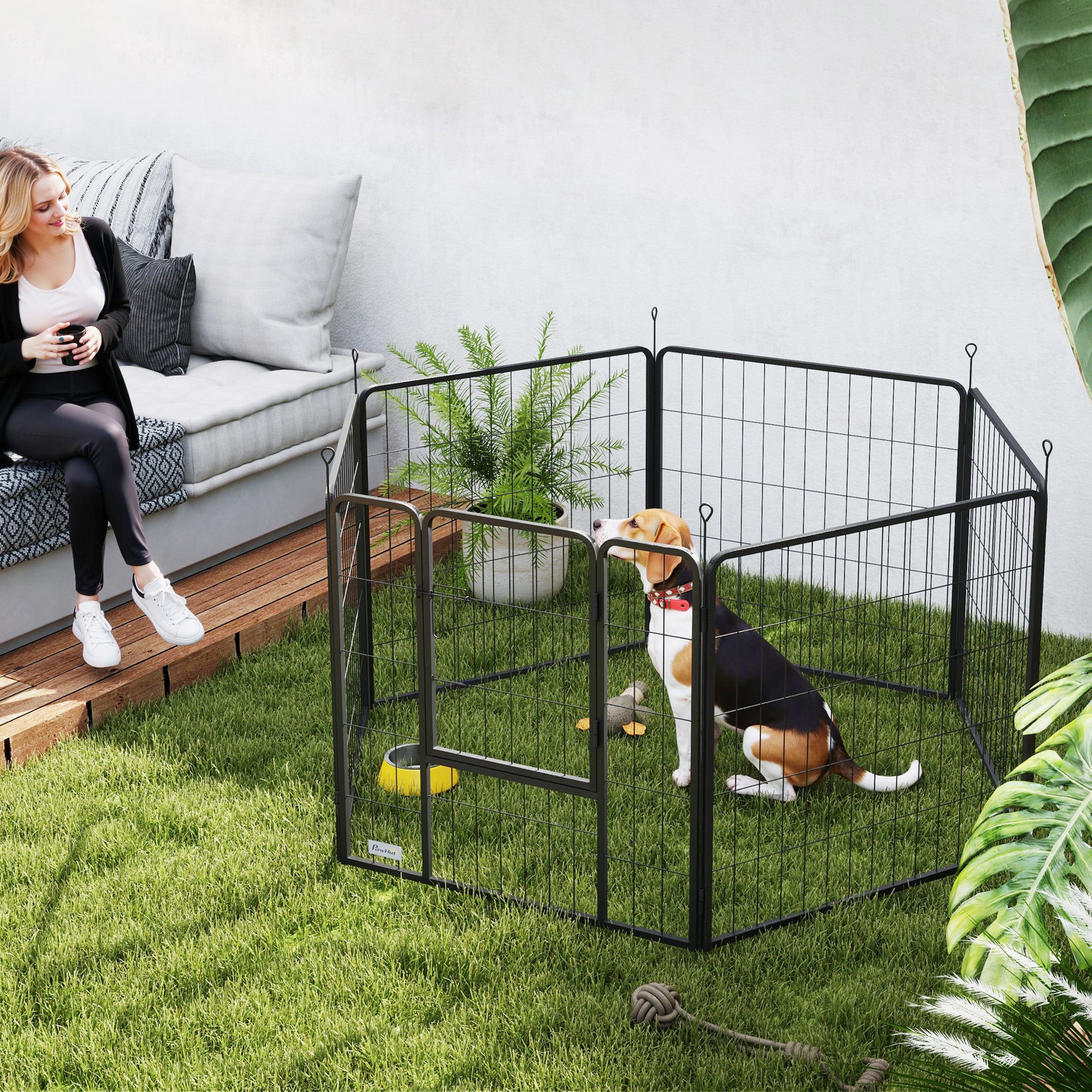 PawHut Dog Playpen, 6 Panels Puppy Pen Dog Playpen, 80cm High Pet Exercise Fence, Portable Detachable Pet Enclosure for Medium Dogs, Puppies, Black