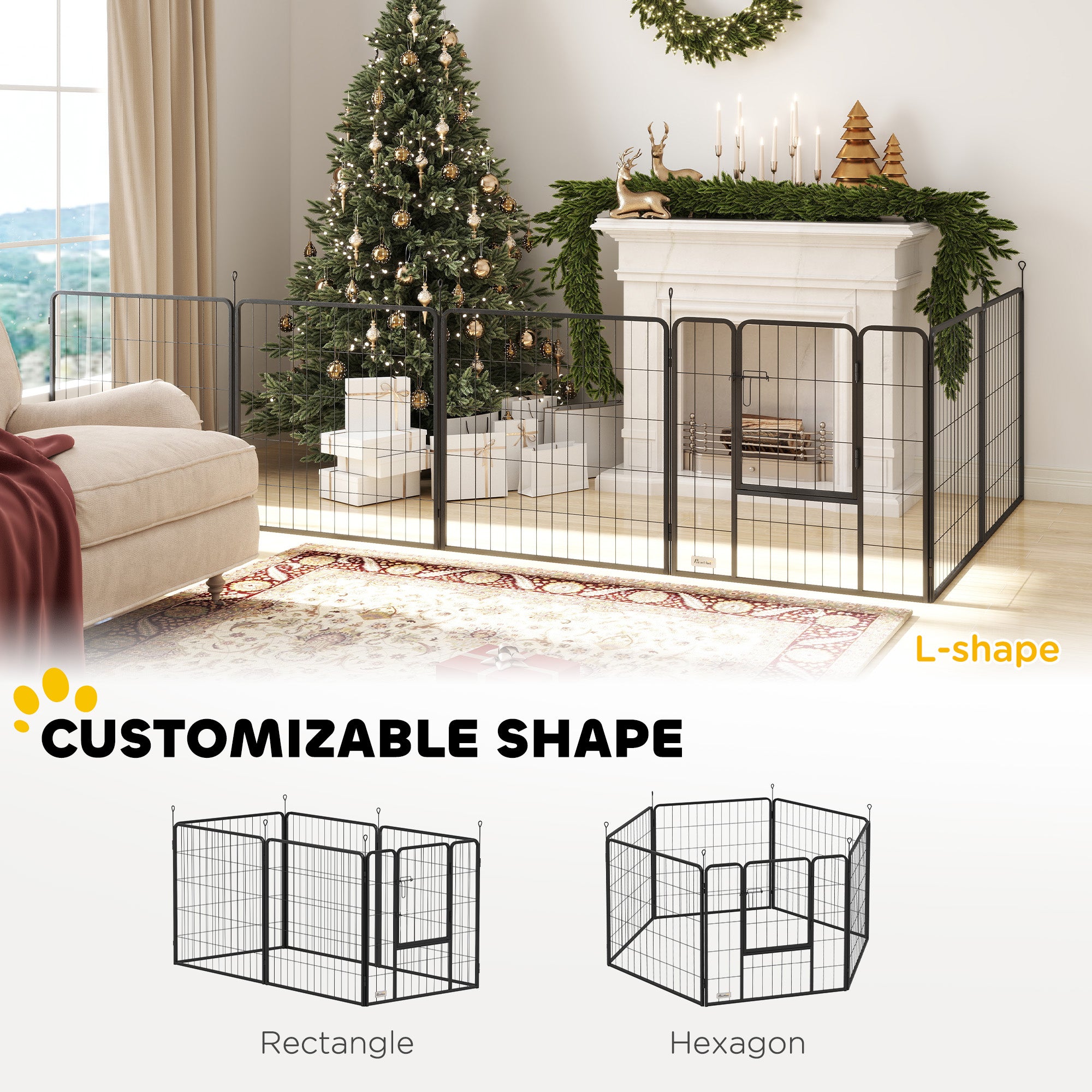 PawHut Dog Playpen, Heavy-duty Metal Puppy Play Pen, Pet Exercise Fences for Outside and Indoor, DIY Design with Door for Multiple Dogs, 6 Panels, 31.5"H