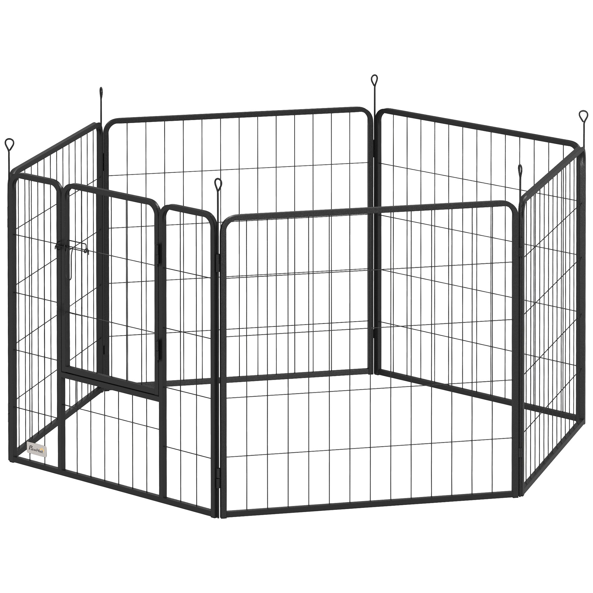 PawHut Dog Playpen, 6 Panels Puppy Pen Dog Playpen, 80cm High Pet Exercise Fence, Portable Detachable Pet Enclosure for Medium Dogs, Puppies, Black