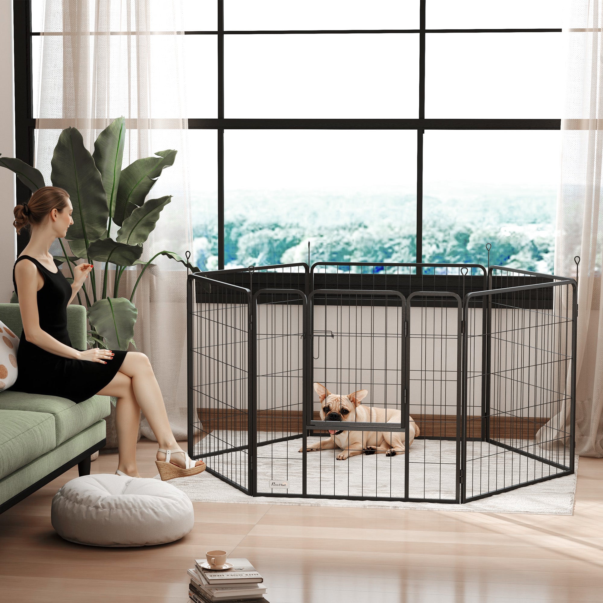 PawHut Dog Playpen, 6 Panels Puppy Pen Dog Playpen, 80cm High Pet Exercise Fence, Portable Detachable Pet Enclosure for Medium Dogs, Puppies, Black