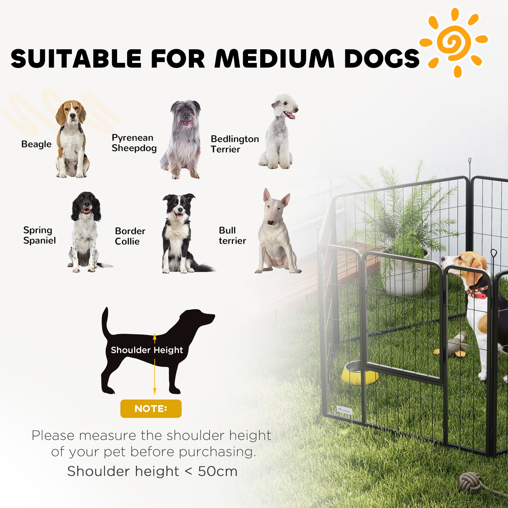 PawHut Dog Playpen, 6 Panels Puppy Pen Dog Playpen, 80cm High Pet Exercise Fence, Portable Detachable Pet Enclosure for Medium Dogs, Puppies, Black