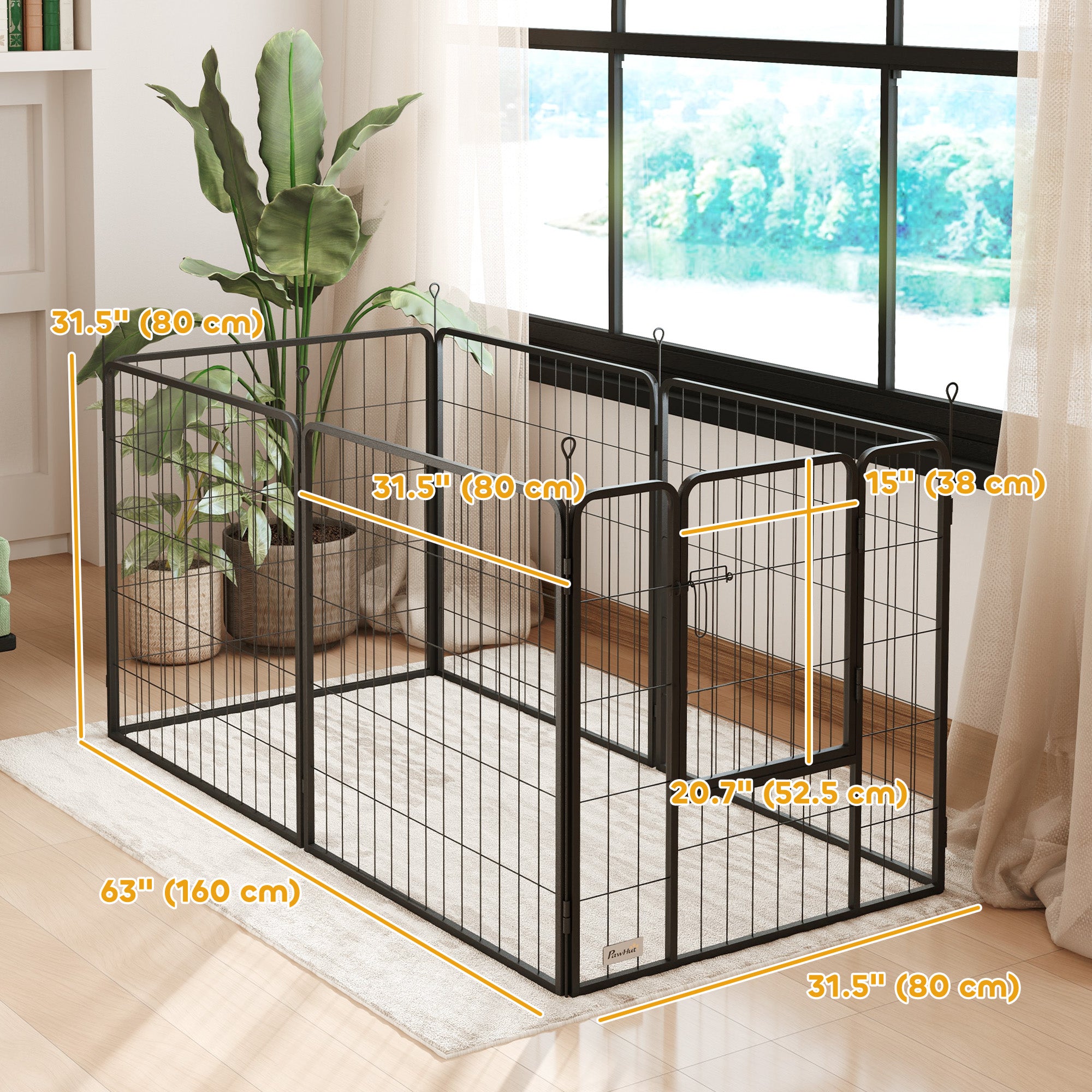 PawHut Dog Playpen, Heavy-duty Metal Puppy Play Pen, Pet Exercise Fences for Outside and Indoor, DIY Design with Door for Multiple Dogs, 6 Panels, 31.5"H