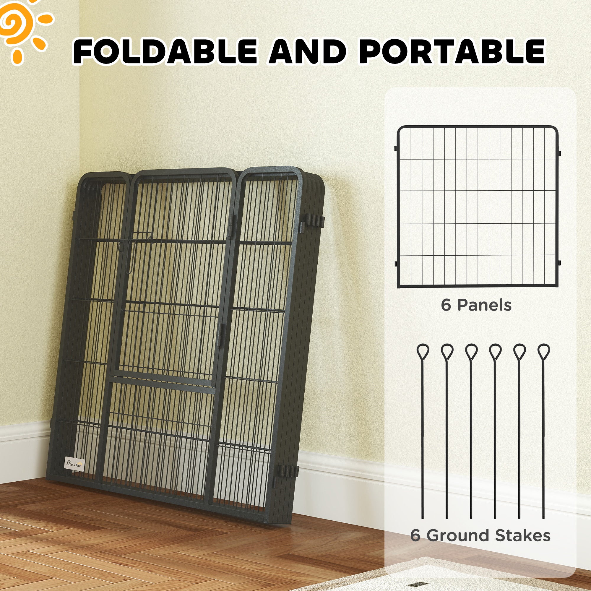 PawHut Dog Playpen, Heavy-duty Metal Puppy Play Pen, Pet Exercise Fences for Outside and Indoor, DIY Design with Door for Multiple Dogs, 6 Panels, 31.5"H