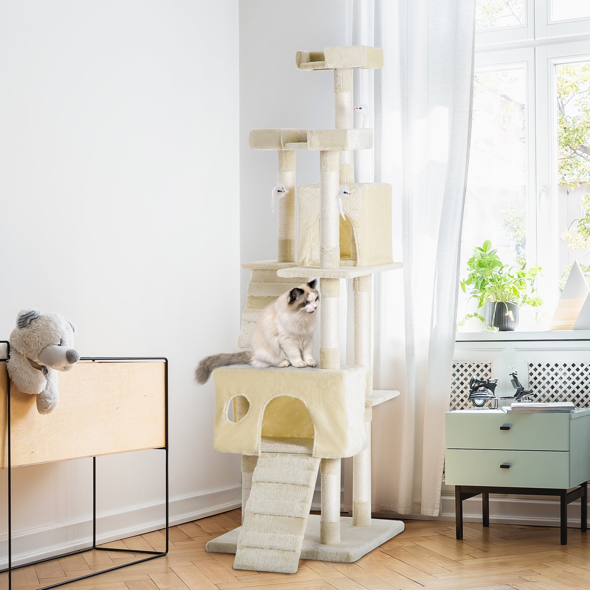 PawHut Cat Tree for Indoor Cats Play Tower Activity Center Kitten Scratch Post Climbing Tower 181 cm