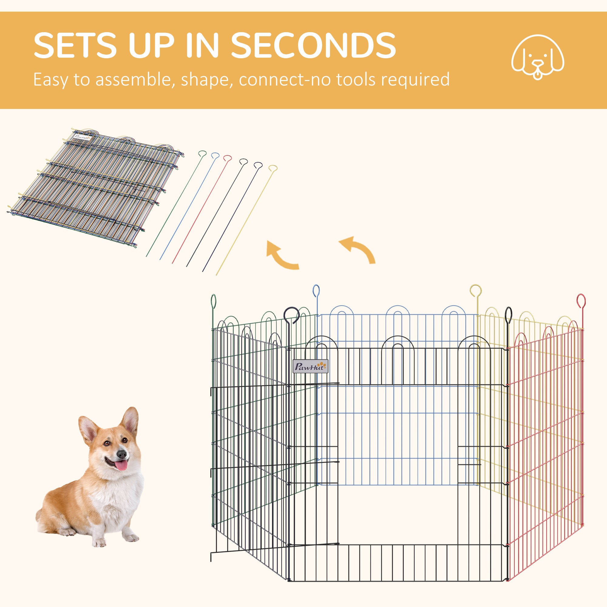 PawHut 23.5"H Metal Pet Playpen Portable Hexagon Dog Exercise Fence Flexible Shape Puppy Crate Kennel w/ Door for Outdoor