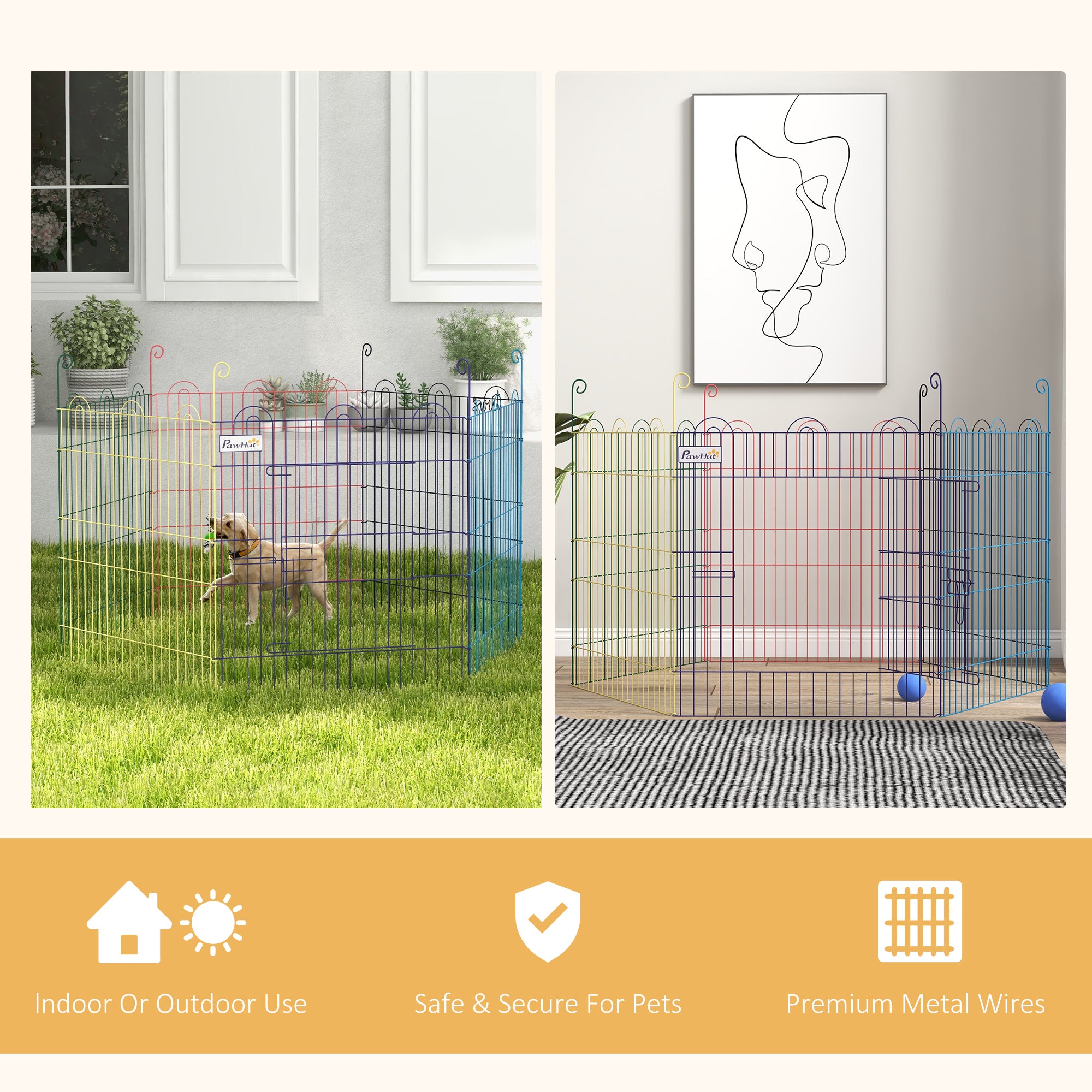 PawHut Dog Playpen Puppy Pen Metal Rabbit Run Pet Crate Fence w/ Door Indoor & Outdoor Φ120 x 60H cm