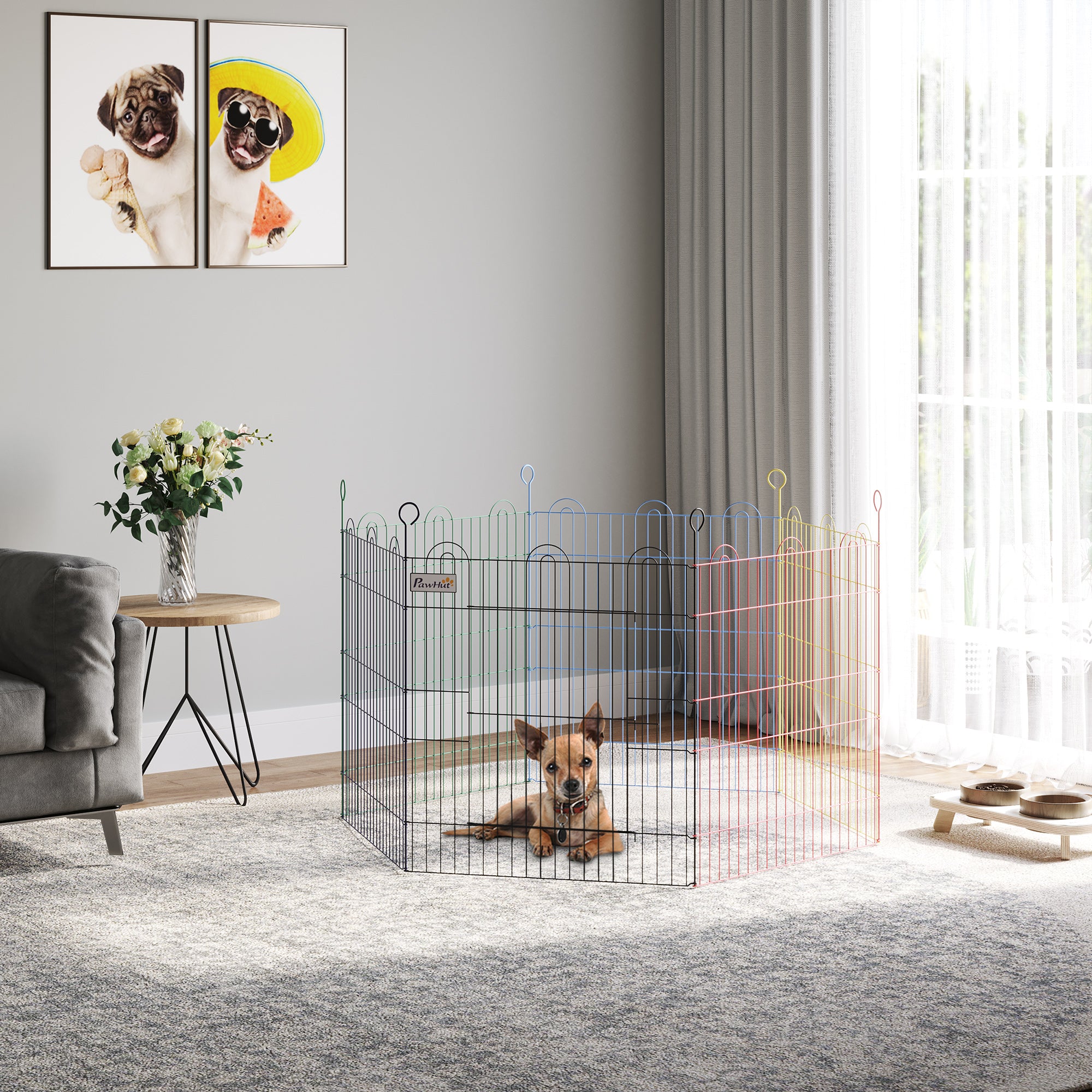 PawHut 23.5"H Metal Pet Playpen Portable Hexagon Dog Exercise Fence Flexible Shape Puppy Crate Kennel w/ Door for Outdoor