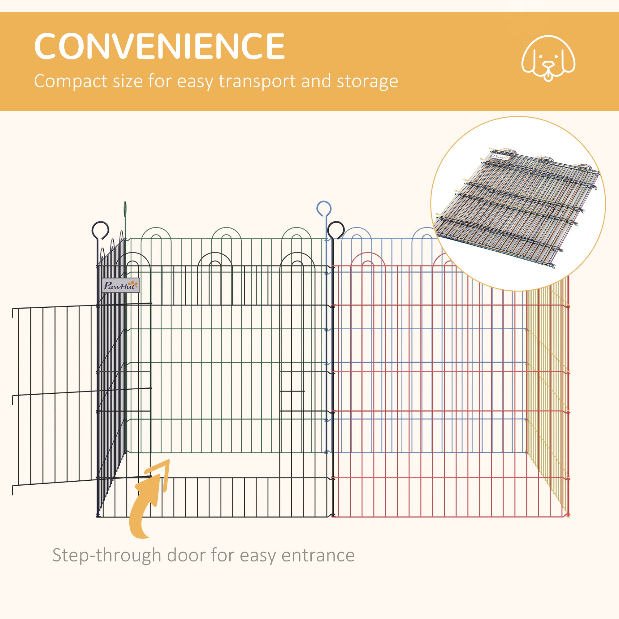 PawHut 23.5"H Metal Pet Playpen Portable Hexagon Dog Exercise Fence Flexible Shape Puppy Crate Kennel w/ Door for Outdoor