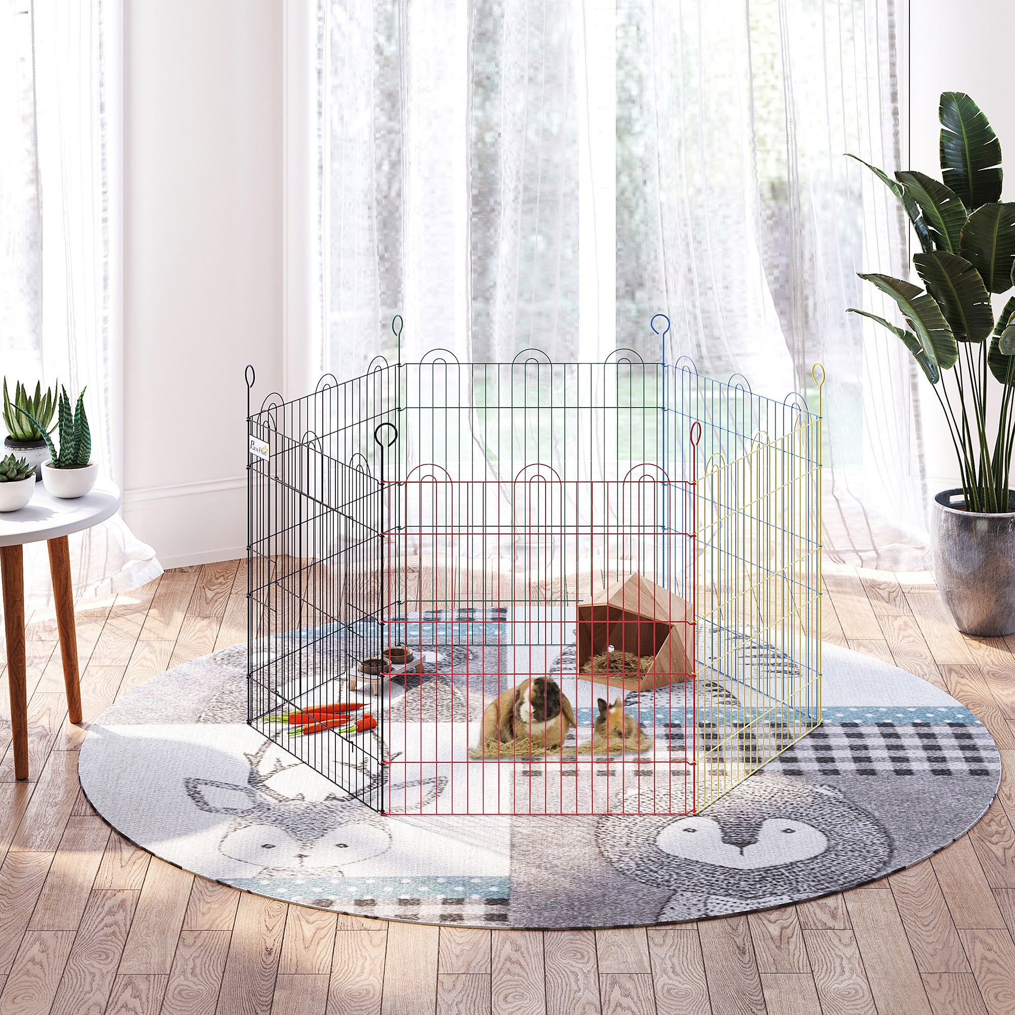 PawHut 23.5"H Metal Pet Playpen Portable Hexagon Dog Exercise Fence Flexible Shape Puppy Crate Kennel w/ Door for Outdoor