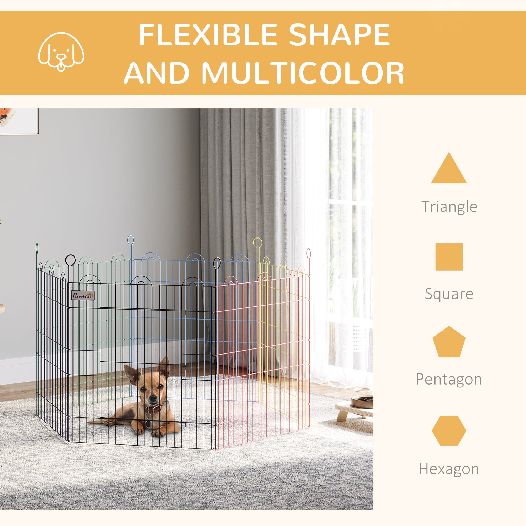 PawHut 23.5"H Metal Pet Playpen Portable Hexagon Dog Exercise Fence Flexible Shape Puppy Crate Kennel w/ Door for Outdoor