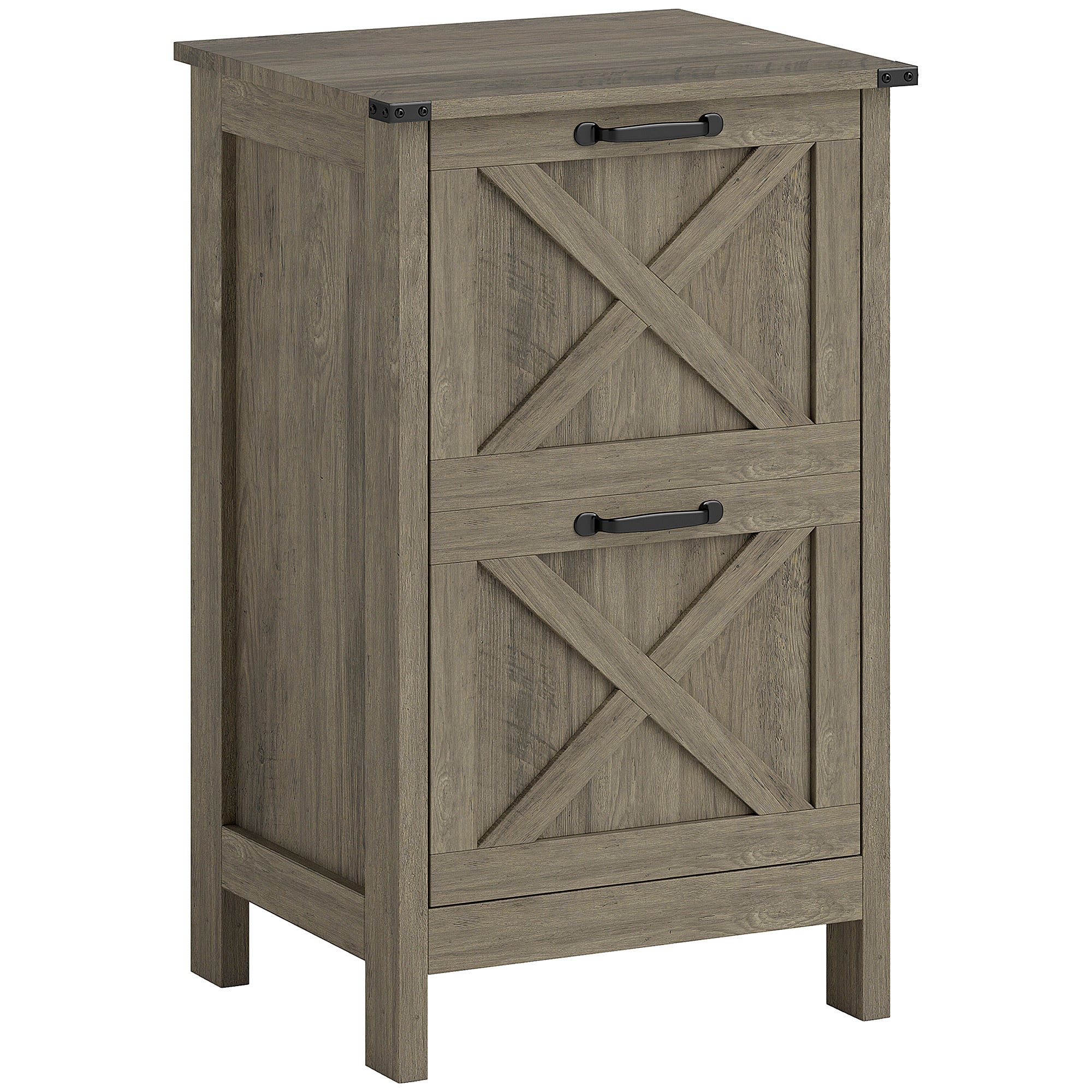 HOMCOM 2 Drawer File Cabinet with Silent Slides, Rustic Farmhouse Filing Cabinet with Barn Doors for A4/Letter Size, Printer Stand with Storage for Home Office, Grey Wash