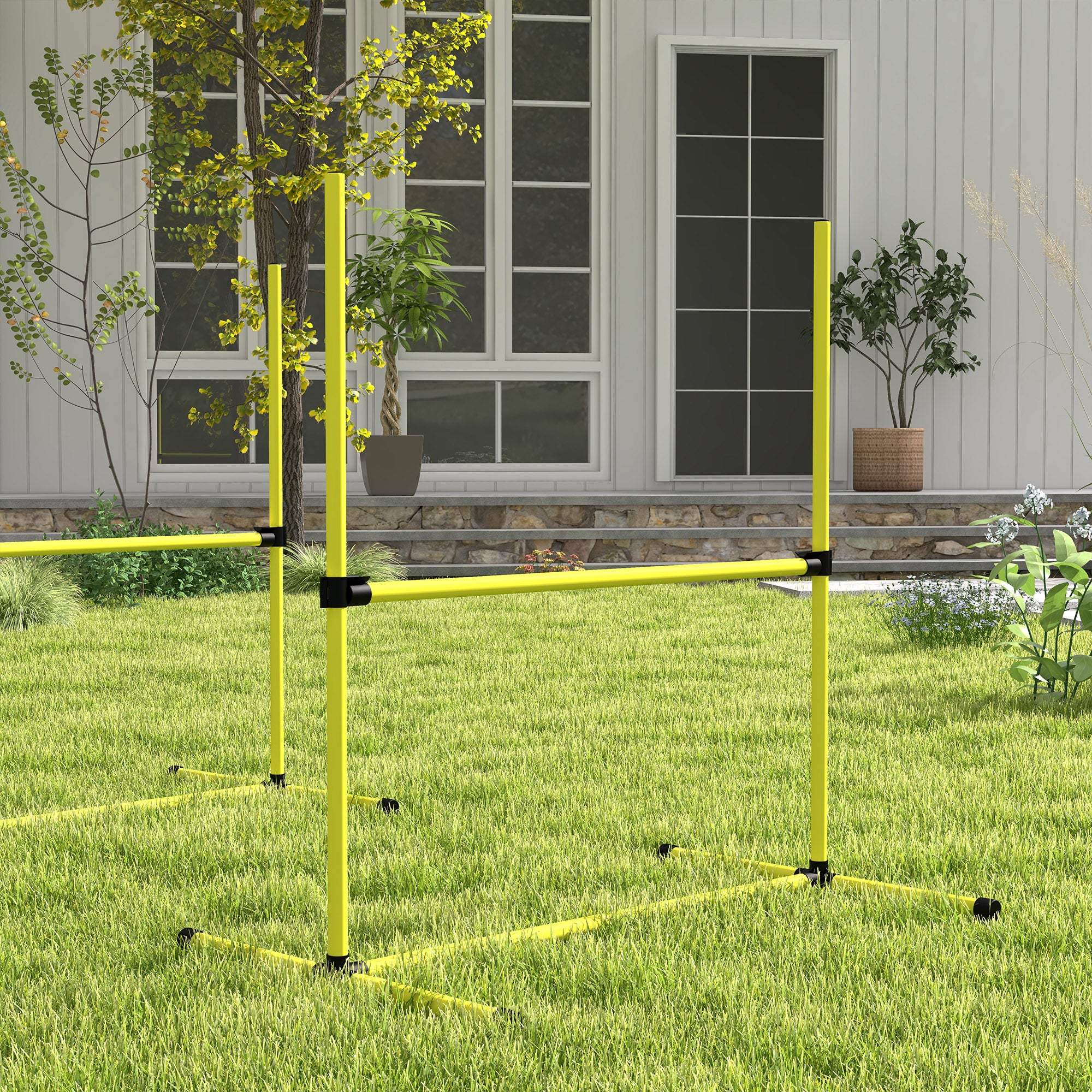 PawHut 4 Piece Dog Agility Training Equipment for Dog Agility Course with Adjustable Height Jump Bars, Included Carry Bag, & Displacing Top Bar, Yellow