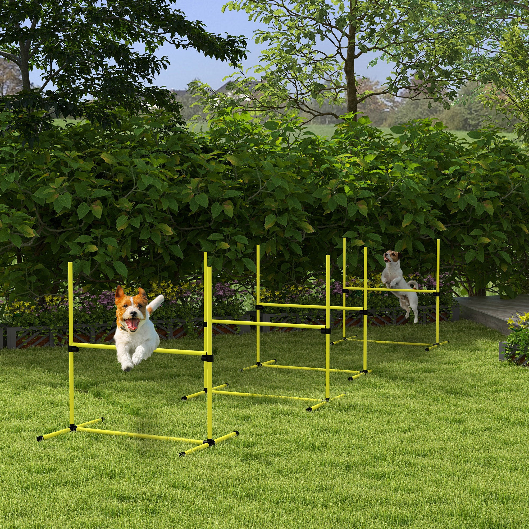 PawHut 4 Piece Dog Agility Training Equipment for Dog Agility Course with Adjustable Height Jump Bars, Included Carry Bag, & Displacing Top Bar, Yellow