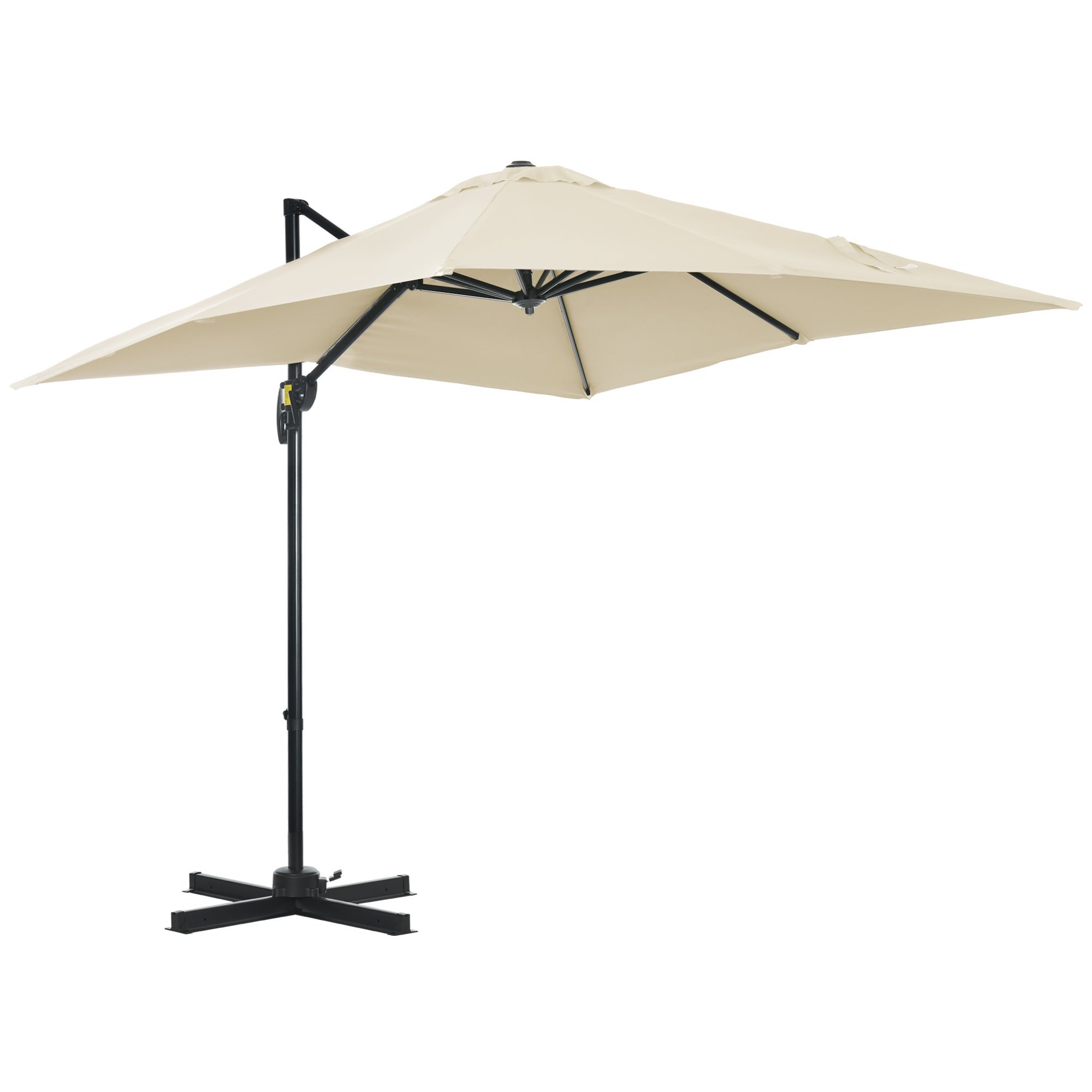 Outsunny 8' x 8' Square Patio Hanging Offset Umbrella with 360° Rotation, Aluminum Outdoor Cantilever Parasol with Crank & Tilt, Sun Canopy Shelter with Cross Base, White