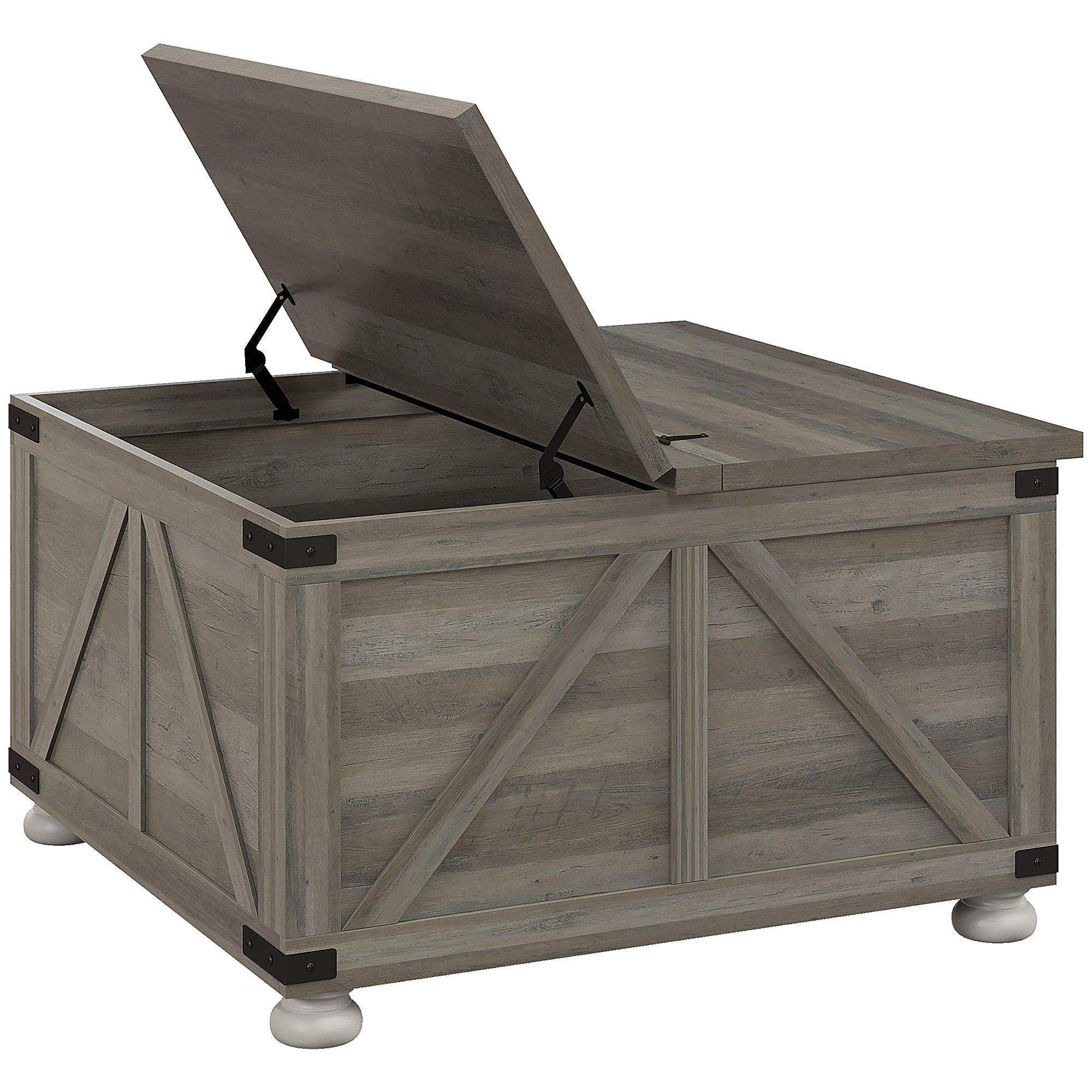 HOMCOM Farmhouse Coffee Table, Square Center Table with Flip-top Lids, Living Room Table with Hidden Storage Compartment and Wooden Legs, Distressed Grey