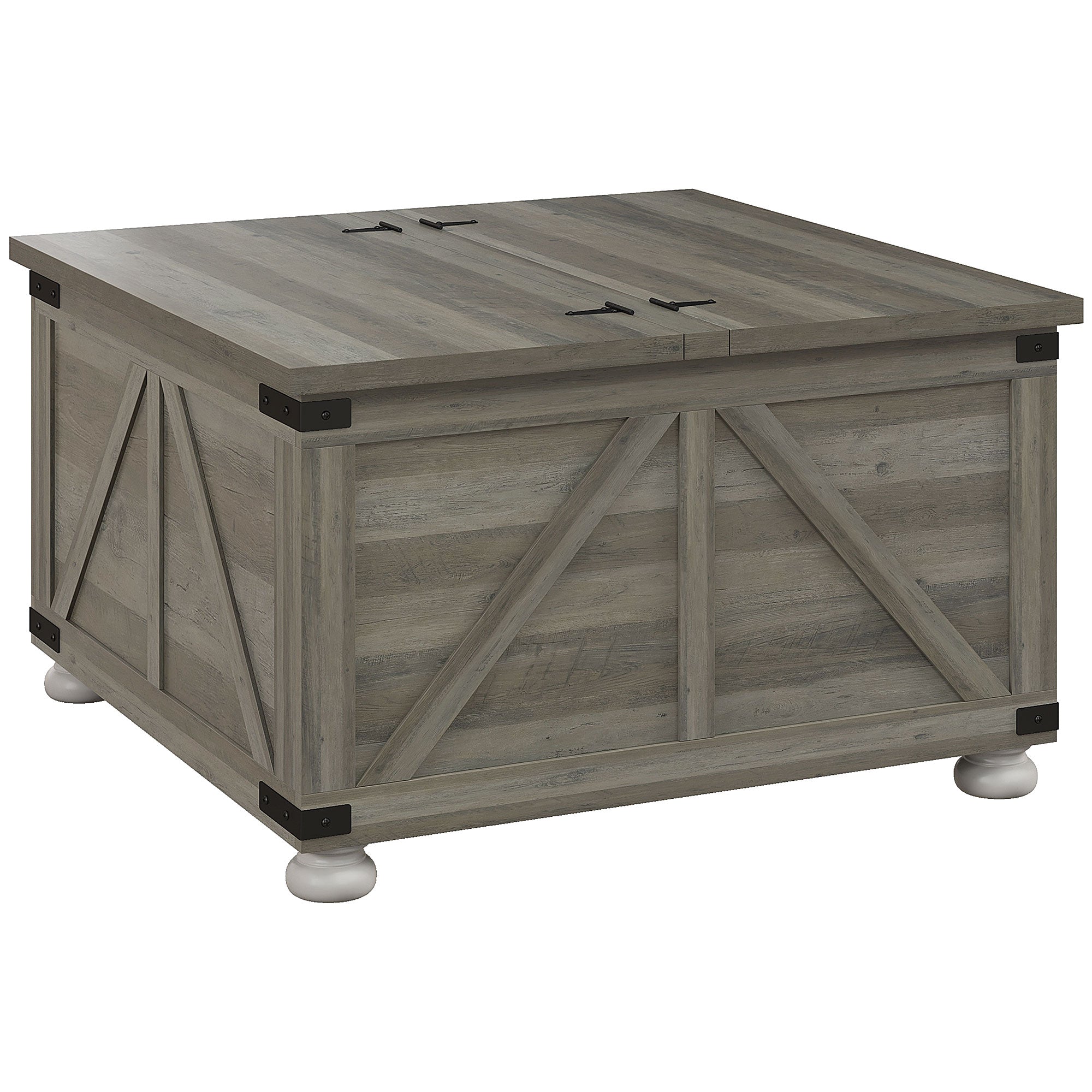 HOMCOM Farmhouse Coffee Table, Square Center Table with Flip-top Lids, Living Room Table with Hidden Storage Compartment and Wooden Legs, Distressed Grey