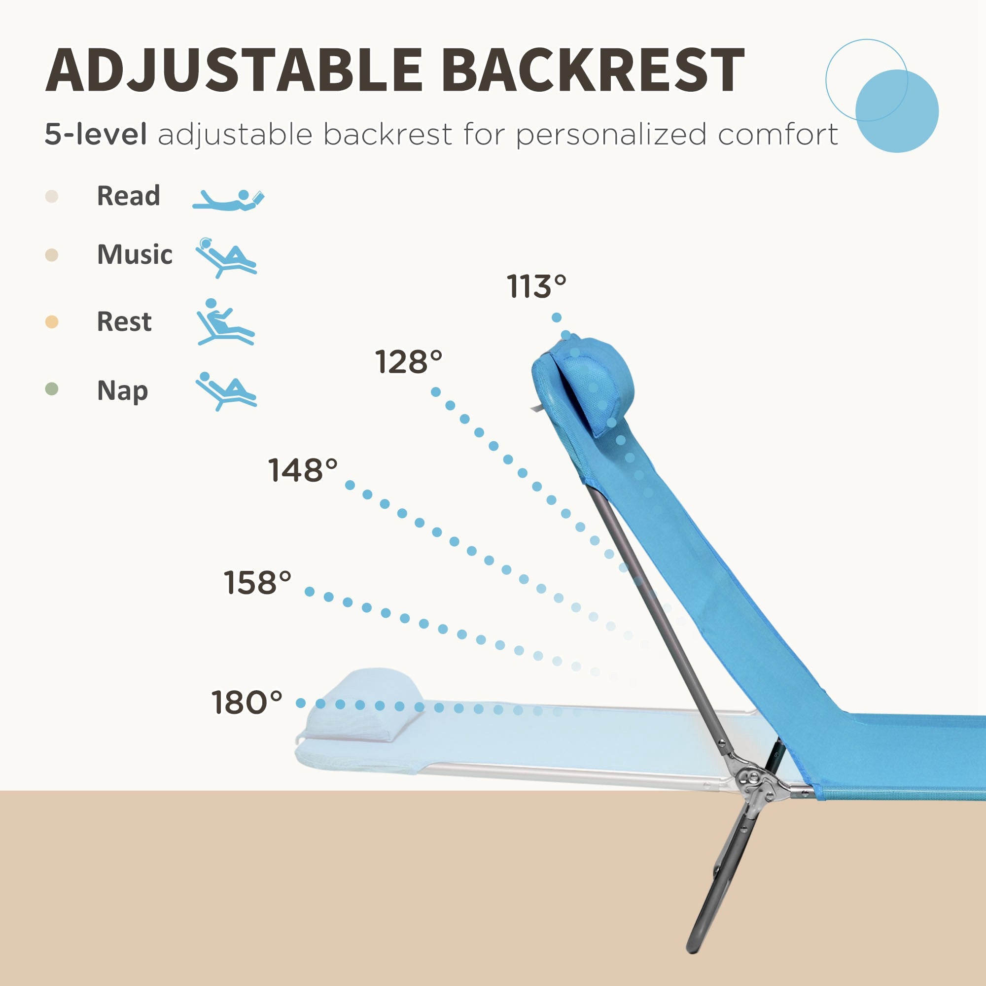 Outsunny  Set of 2 Folding Chaise Lounge Pool Chairs, Outdoor Sun Tanning Chairs with Pillow, Reclining Back, Steel Frame & Breathable Mesh for Beach, Yard, Patio, Blue