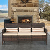 Outsunny 3-Seater Wicker Outdoor Sofa with Cushions and Pillows, PE Rattan Outdoor Couch, Steel Frame Patio Couch Conversation Furniture for Garden Backyard Balcony, Brown & Khaki