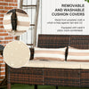 Outsunny 3-Seater Wicker Outdoor Sofa with Cushions and Pillows, PE Rattan Outdoor Couch, Steel Frame Patio Couch Conversation Furniture for Garden Backyard Balcony, Brown & Khaki