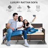 Outsunny 3-Seater Wicker Outdoor Sofa with Cushions and Pillows, PE Rattan Outdoor Couch, Steel Frame Patio Couch Conversation Furniture for Garden Backyard Balcony, Brown & Khaki