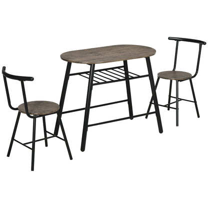 HOMCOM 3-Piece Dining Table Set, Oval Kitchen Table and 2 Chairs, Small Breakfast Table Set with Metal Frame, Built-in Wine Rack for Small Space, Dining Room, Living Room, 35.4" x 19.7" x 29.5"
