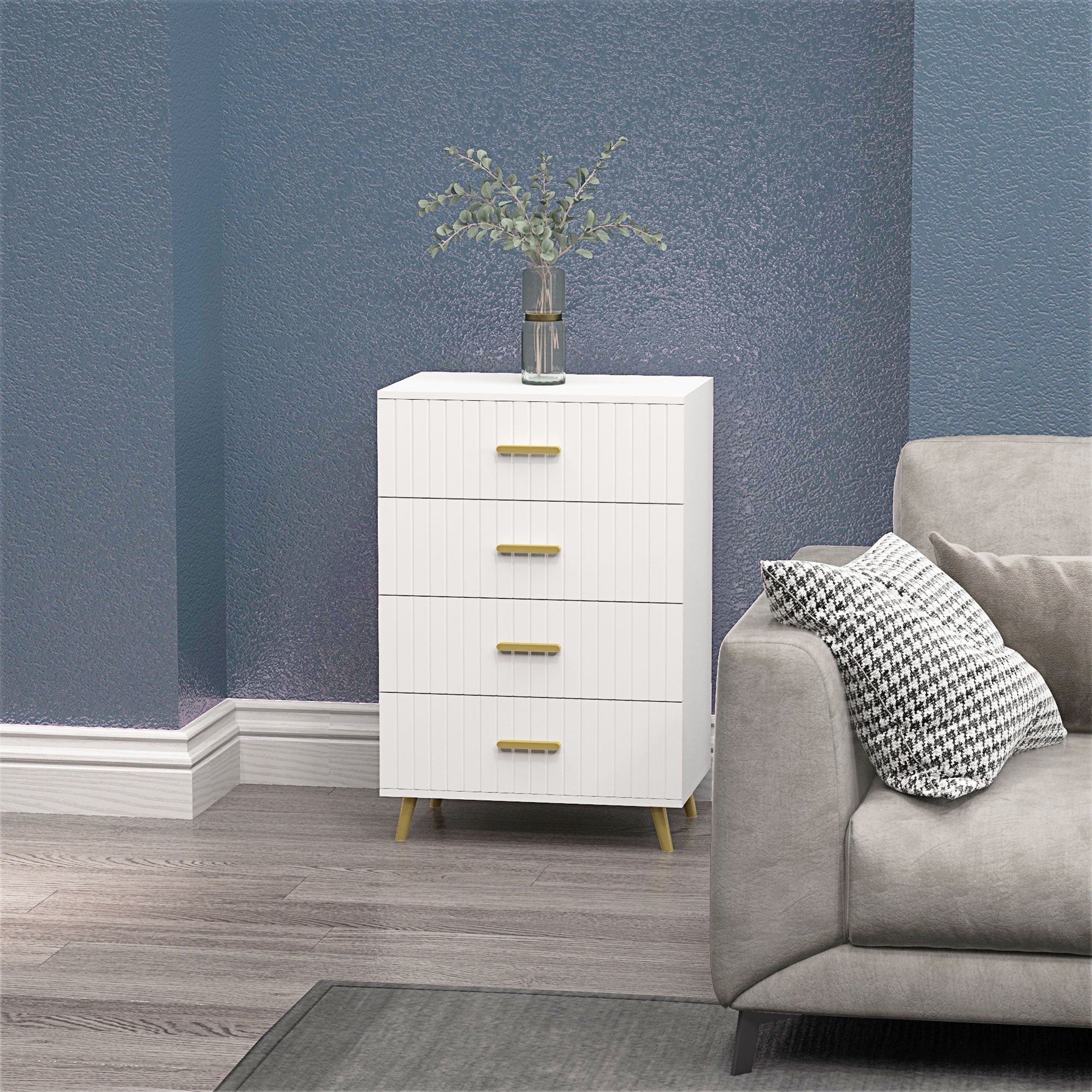HOMCOM Bedroom Chest of Drawers, Modern 4-Drawer Dresser, Storage Drawer Unit with Aluminium Legs, White