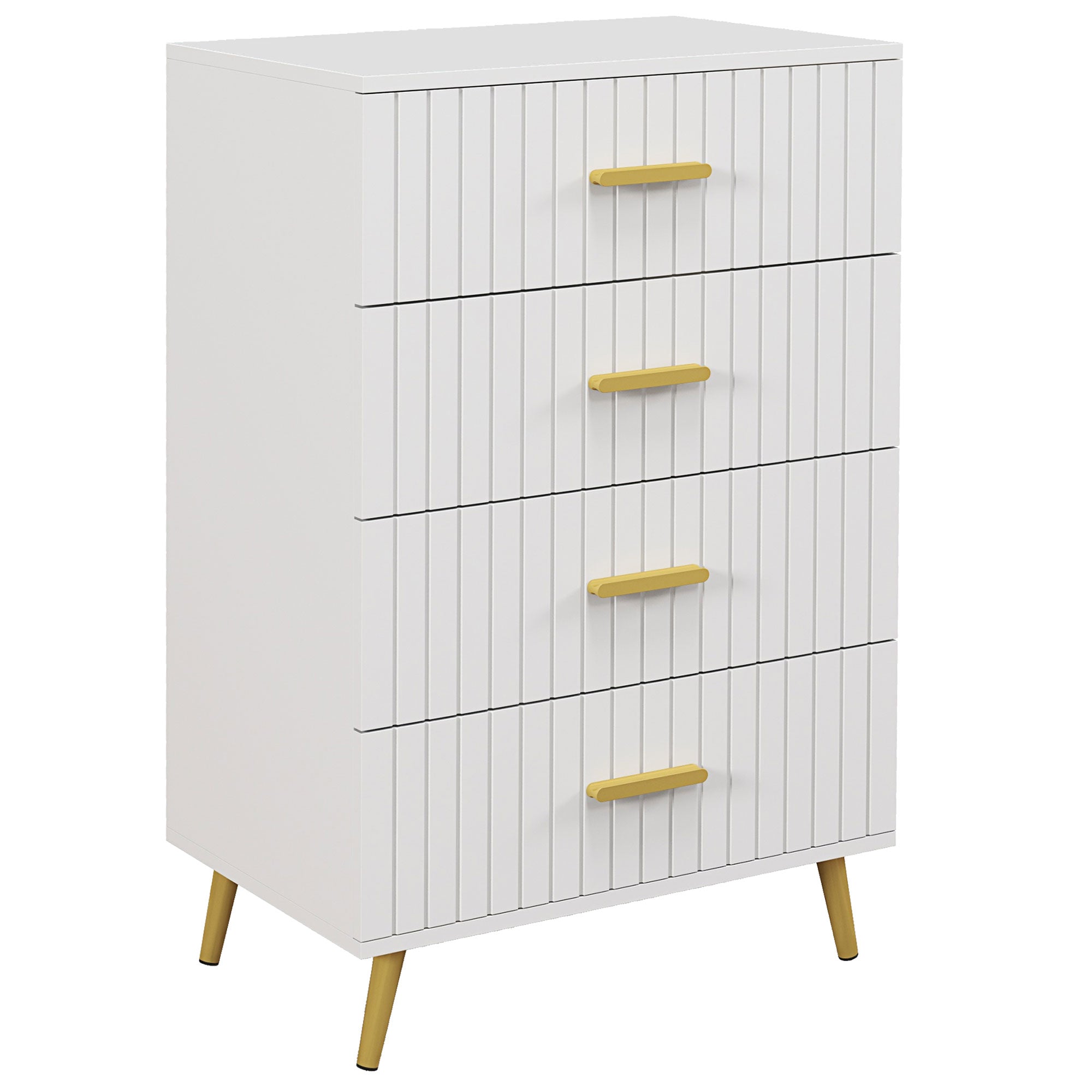 HOMCOM Bedroom Chest of Drawers, Modern 4-Drawer Dresser, Storage Drawer Unit with Aluminium Legs, White