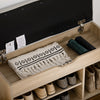 HOMCOM Shoe Bench Entryway Storage Rack with Padded Cushion PU Cover Hidden Storage for Hallway Living Room Bedroom, Natural