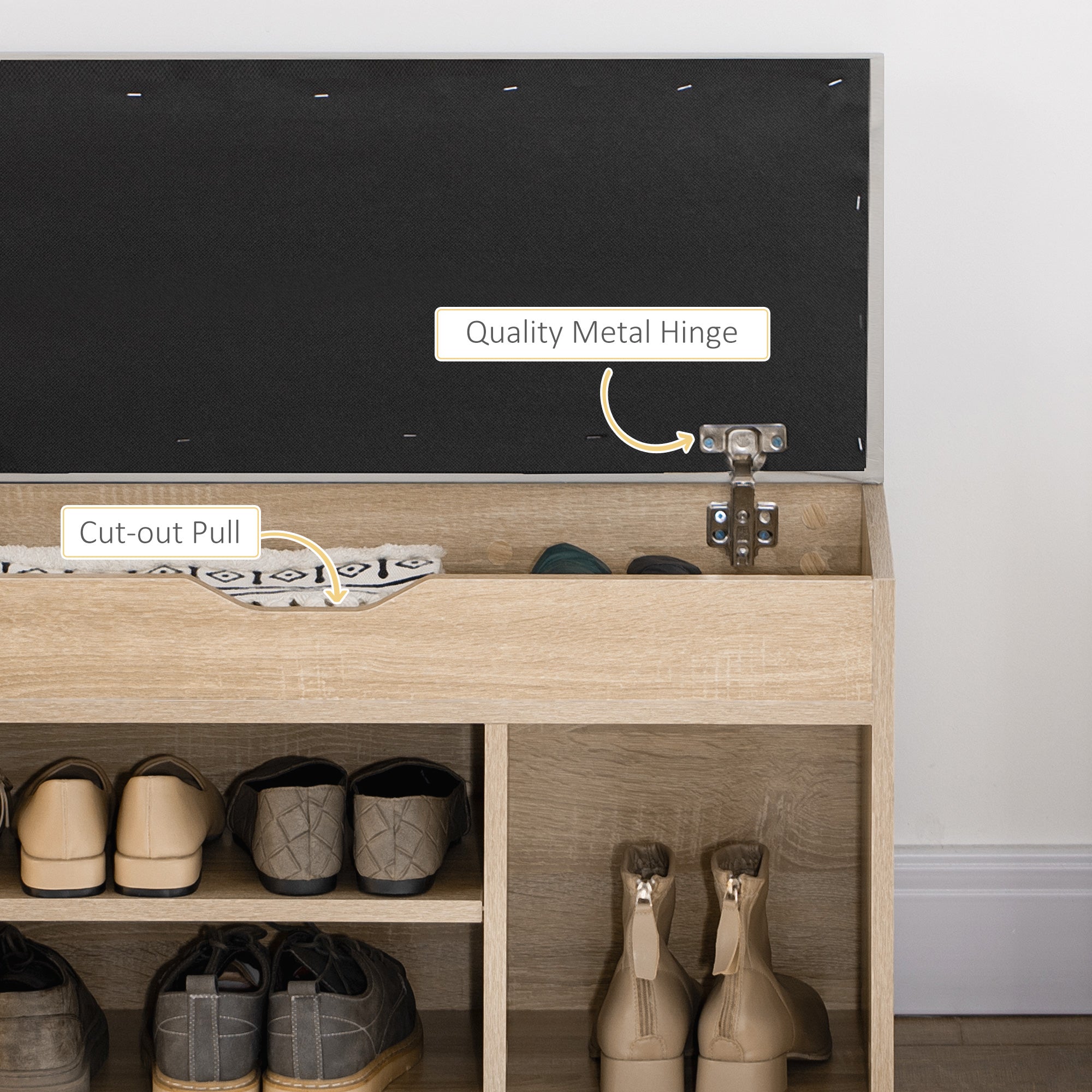 HOMCOM Shoe Bench Entryway Storage Rack with Padded Cushion PU Cover Hidden Storage for Hallway Living Room Bedroom, Natural