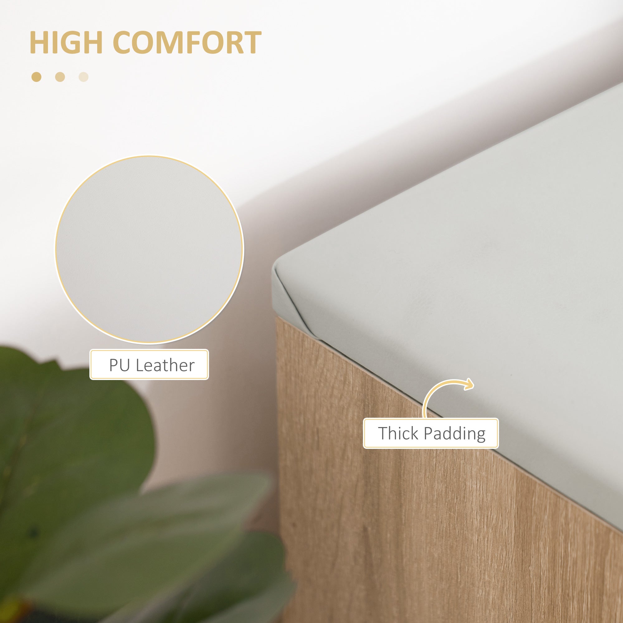 HOMCOM Shoe Bench Entryway Storage Rack with Padded Cushion PU Cover Hidden Storage for Hallway Living Room Bedroom, Natural