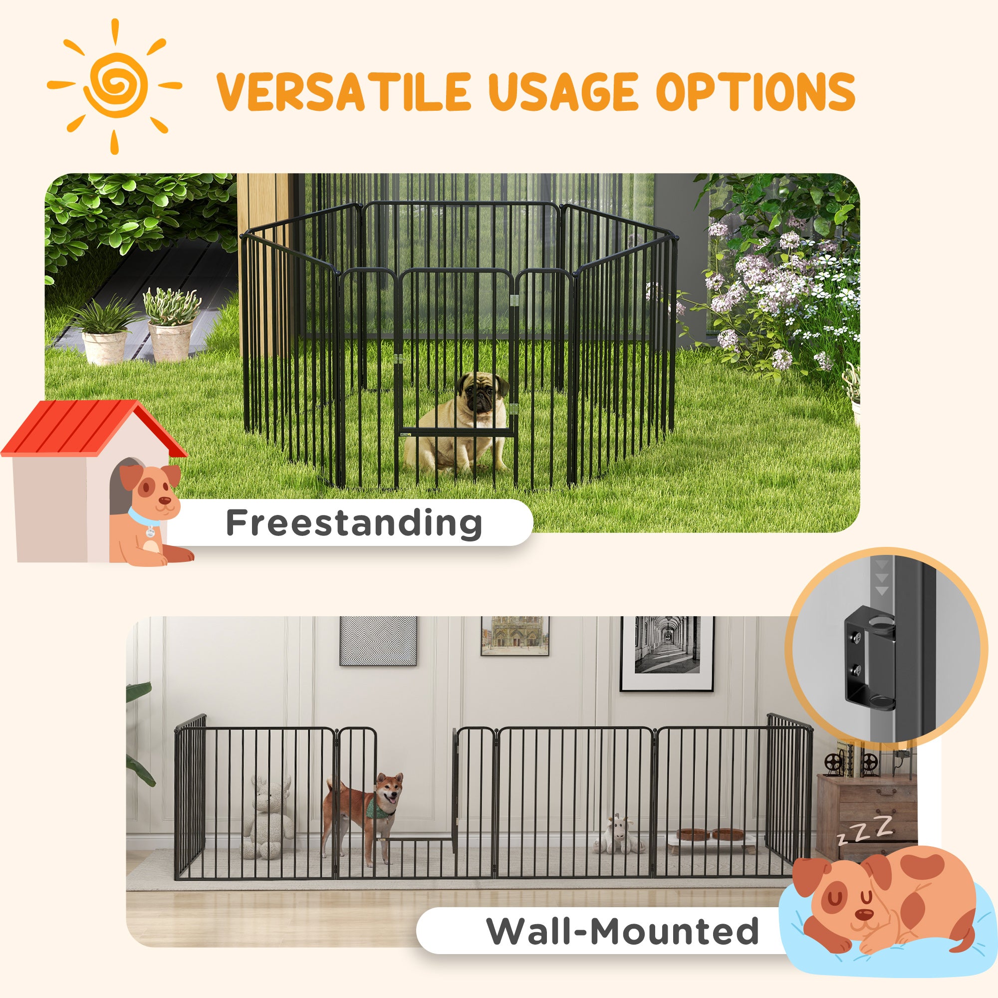 PawHut Heavy Duty Dog Playpen, Steel Dog Pen with Door, Pet Exercise Fence, Outdoor Indoor DIY Design for Small and Medium Dogs, 31.5" Height, 6 Panels