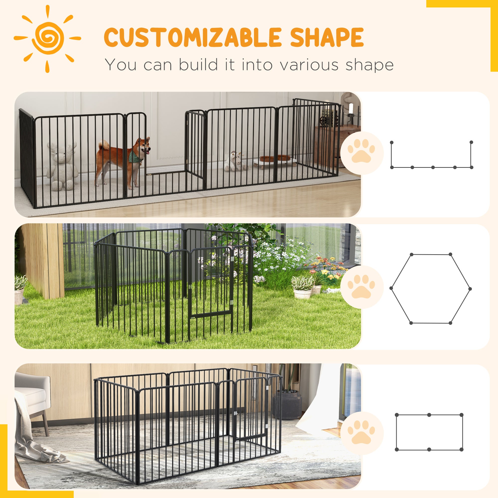 PawHut Heavy Duty Dog Playpen, Steel Dog Pen with Door, Pet Exercise Fence, Outdoor Indoor DIY Design for Small and Medium Dogs, 31.5" Height, 6 Panels